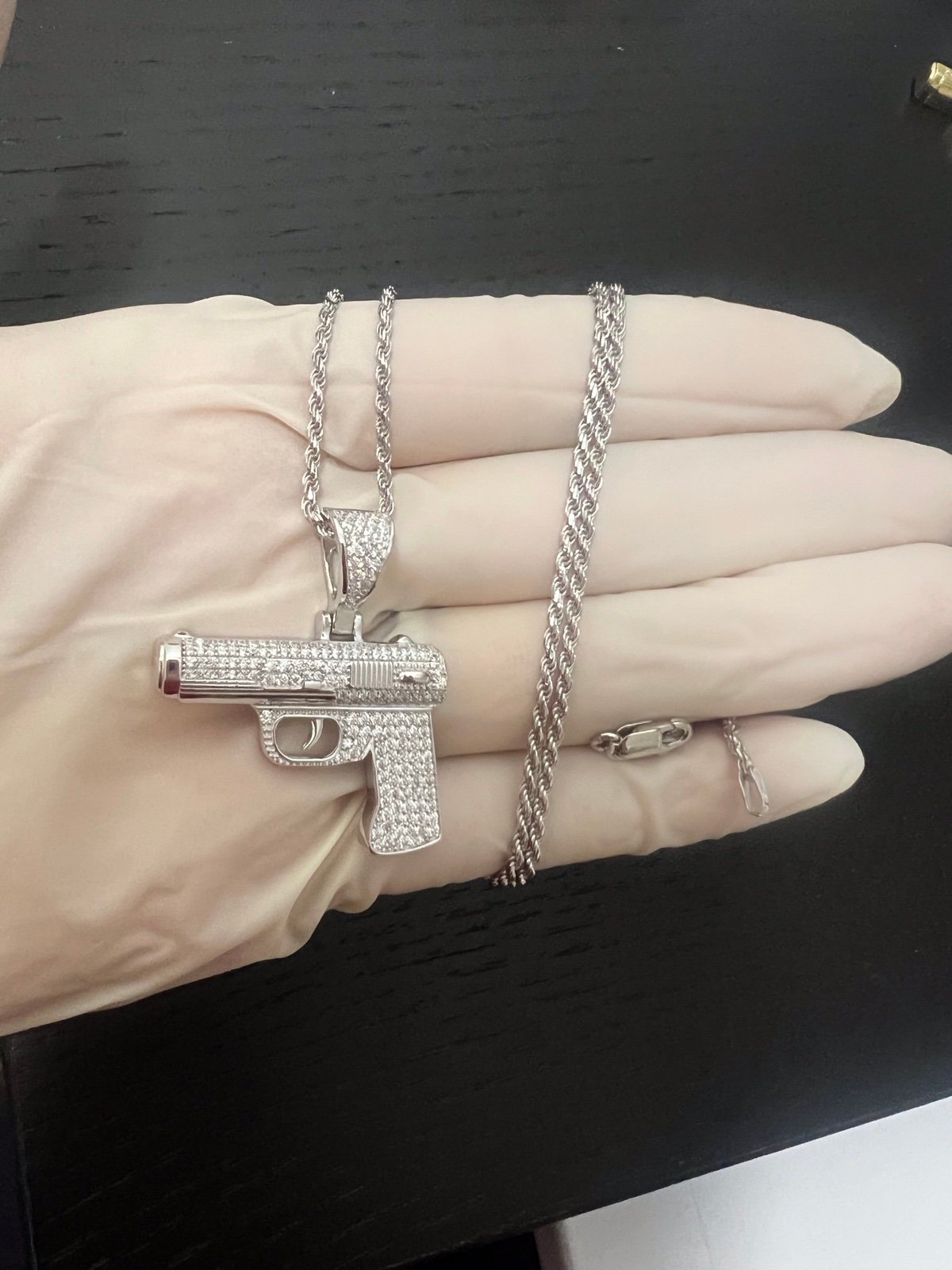 14k white gold real 925 gun Chain