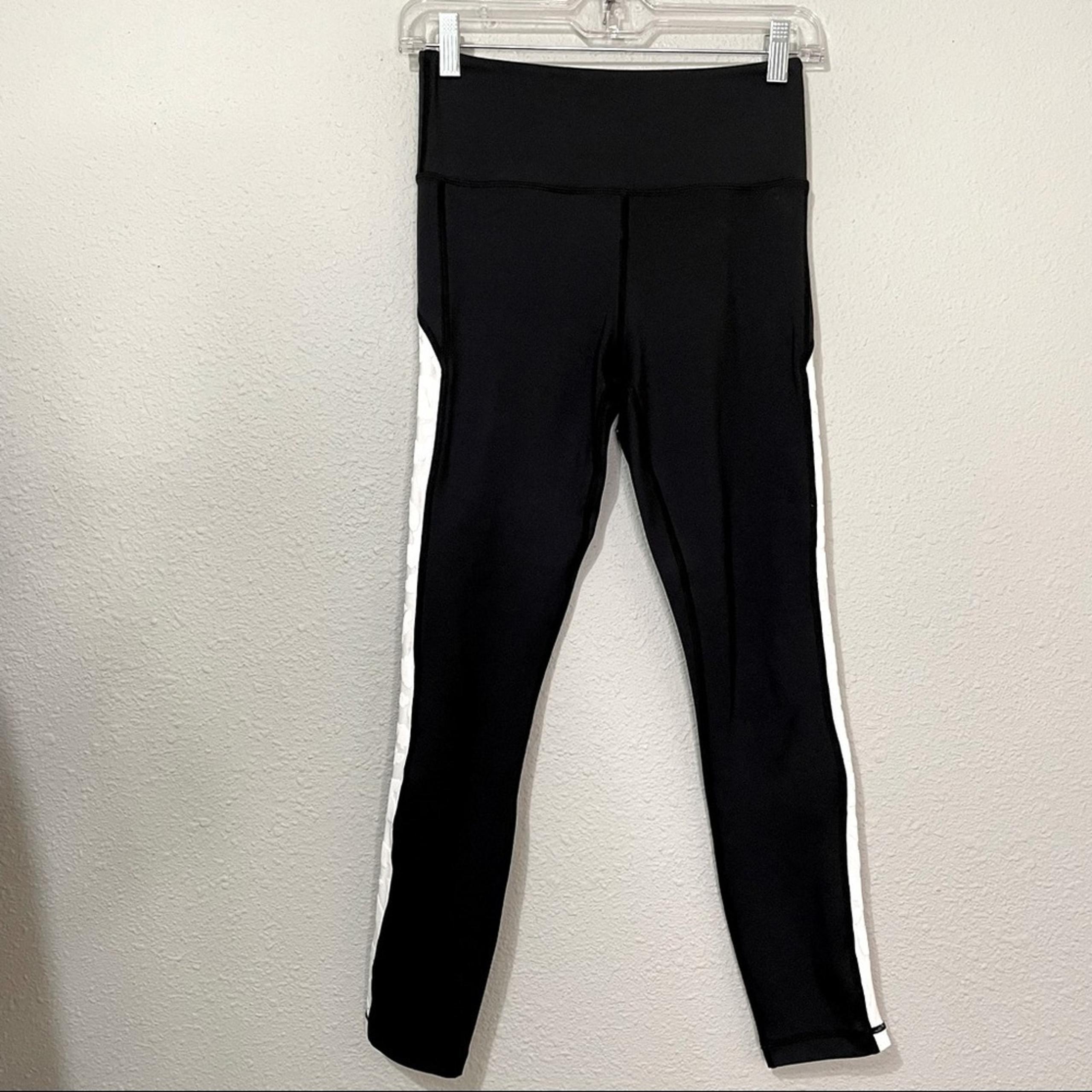 Zyia Active Black White Stripe High Rise Yoga Pants Leggings Womens 4 Athletic