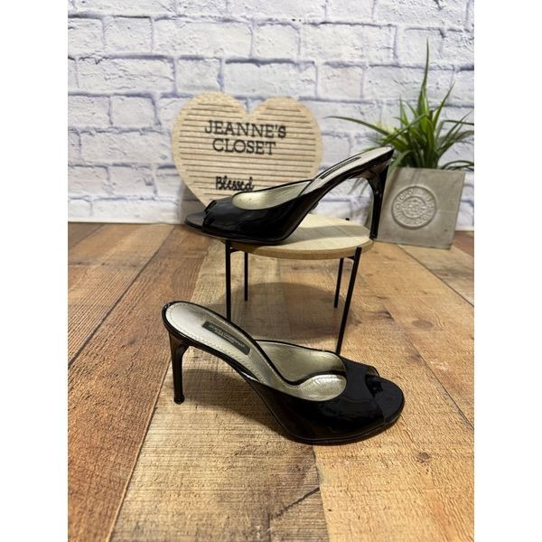 Dolce & Gabbana black patent leather strapless open toe stiletto heel Pre loved