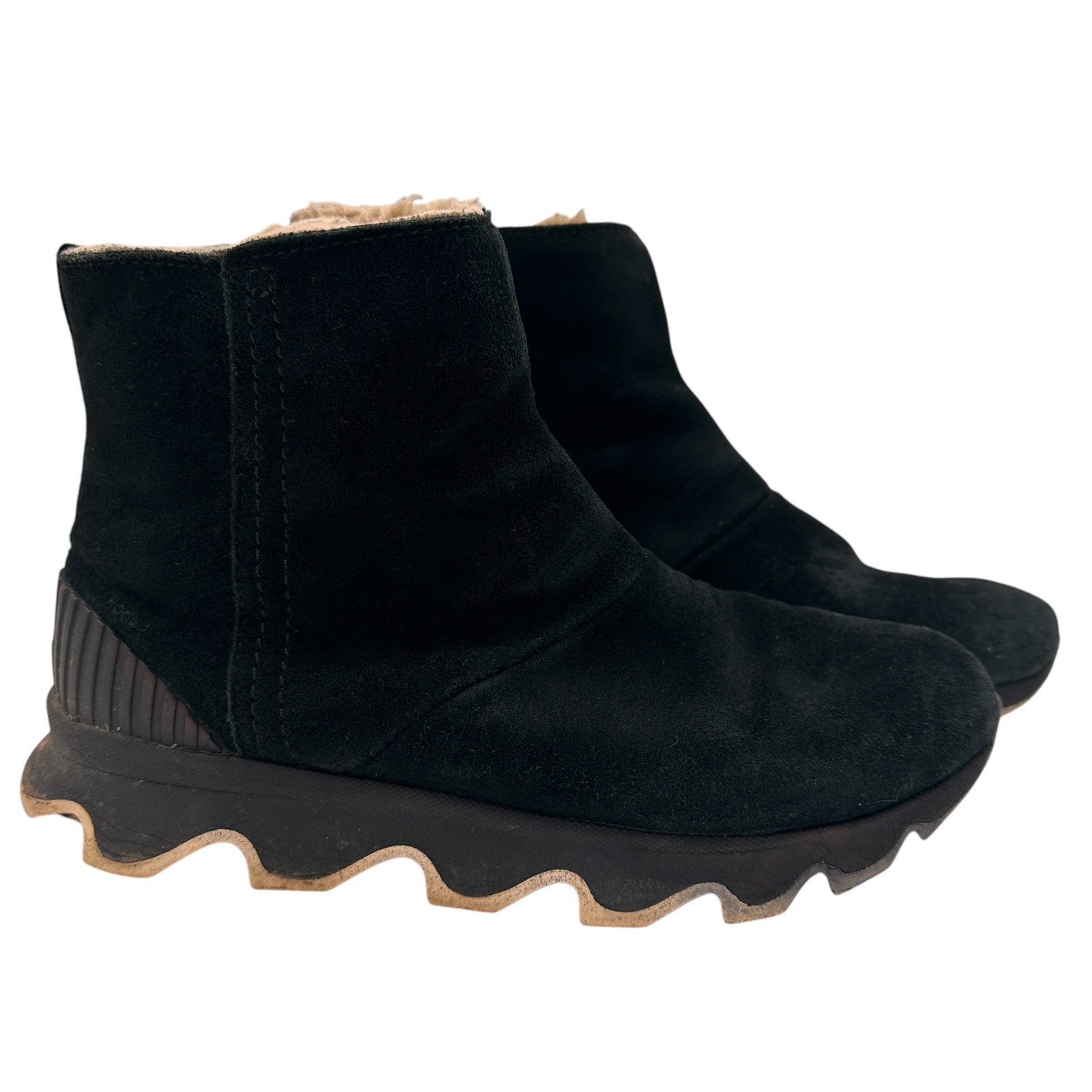 Sorel Women's Black Kinetic Short Suede Leather Boots Size 8.5