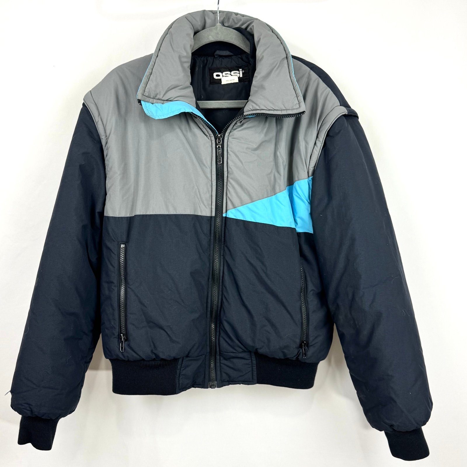 VTG 80s Ossi Jacket Ski Puffer Coat Vest Zip Off Sleeves Men’s M Colorblock Rare