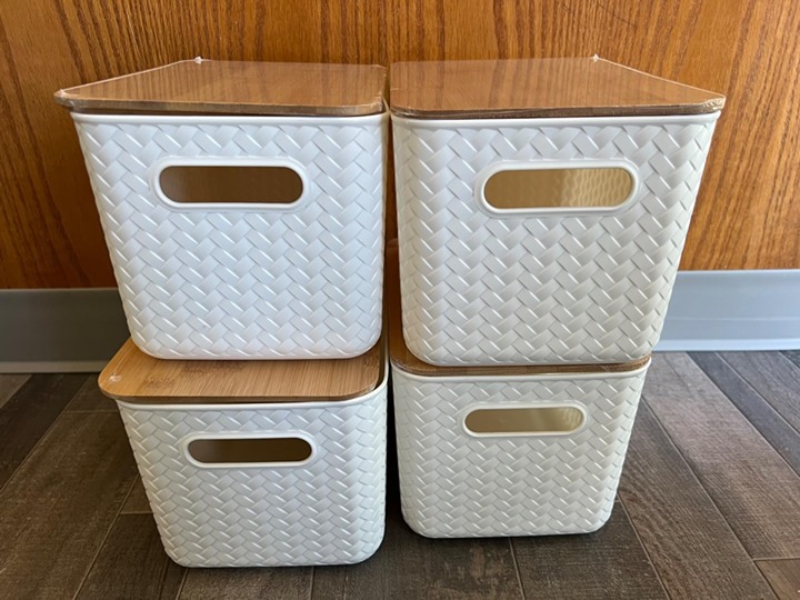 4 Packs Storage Bins with Bamboo Lids - Plastic Storage Containers with Lids