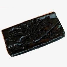 Vintage Black Satin Hand Beaded Clutch Evening Bag