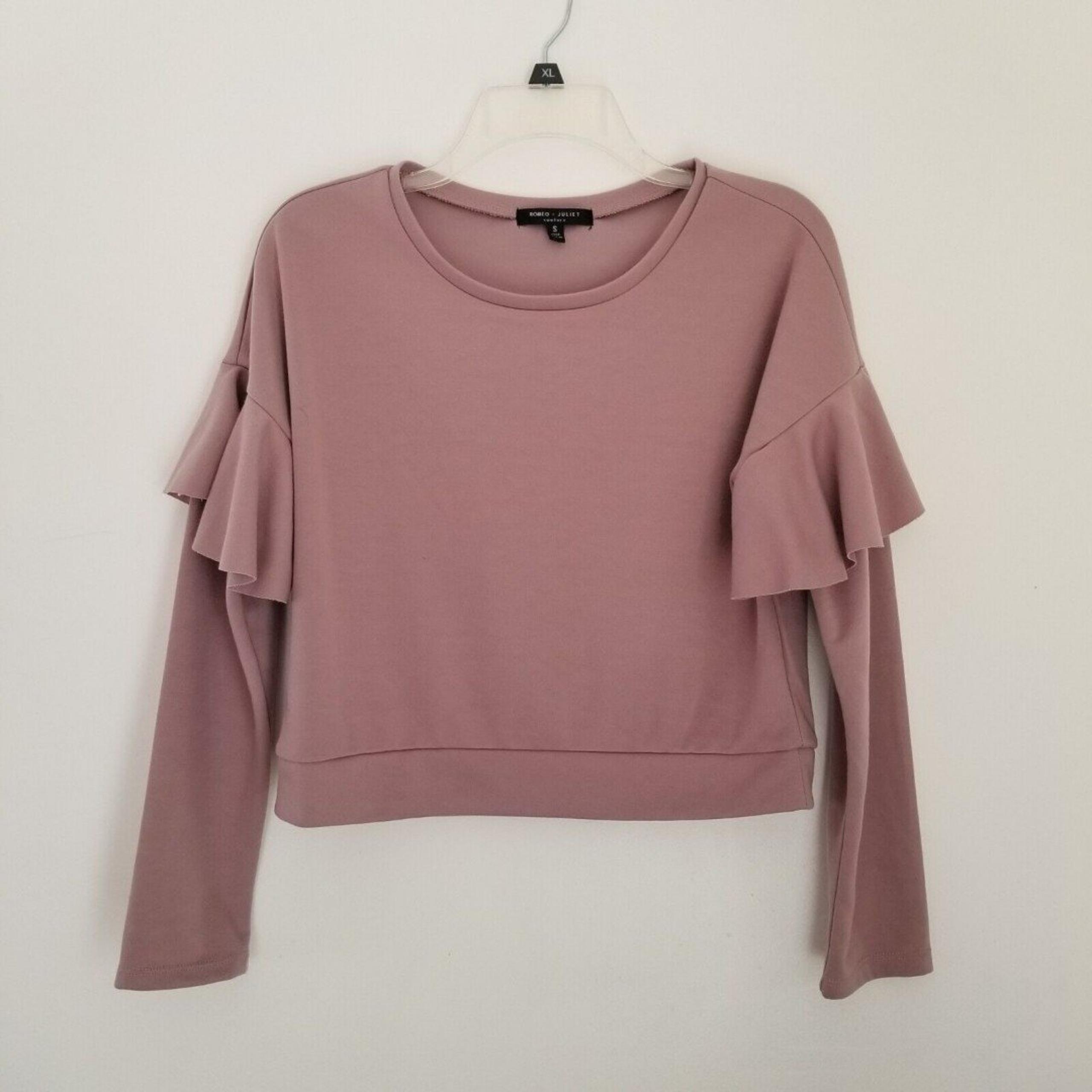 Romeo & Juliet Couture Crop Sweatshirt Top Womens Small Mauve Ruffle Sleeve