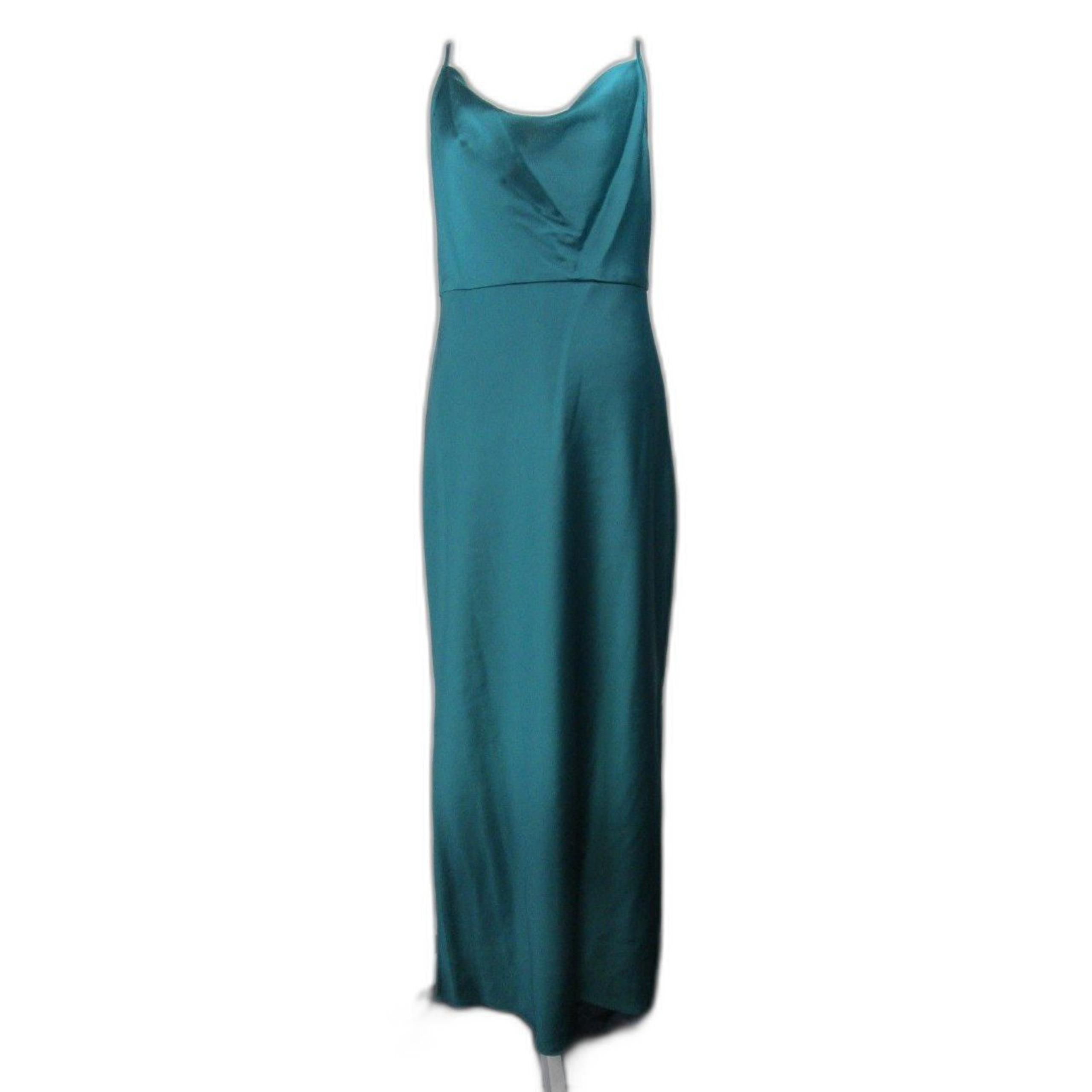 Taylor Satin Teal Midi Dress 10 Spaghetti Strap Midi Cowl Neck Polyester (RK125)