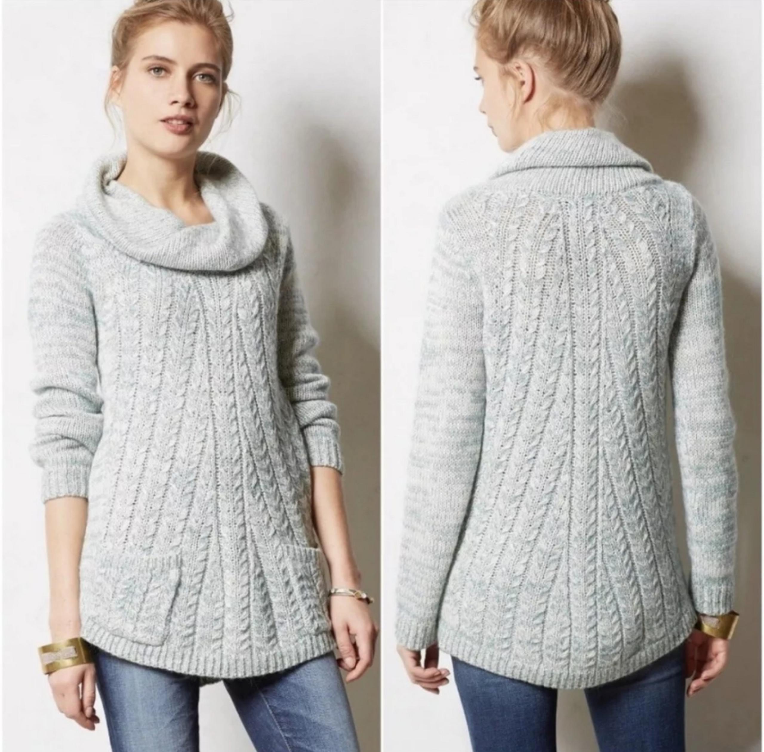 Guinevere Anthropologie Mint Marled Long Sleeve Cowl Neck Tunic Sweater size S