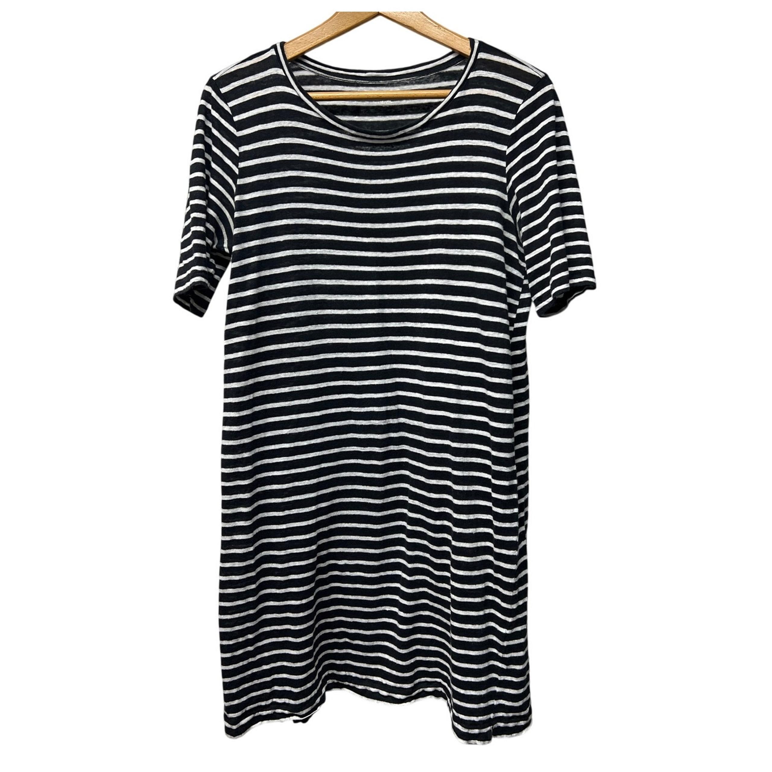 Eileen Fisher Black White Stripe Organic Linen Knit Dress Flawed Size Medium