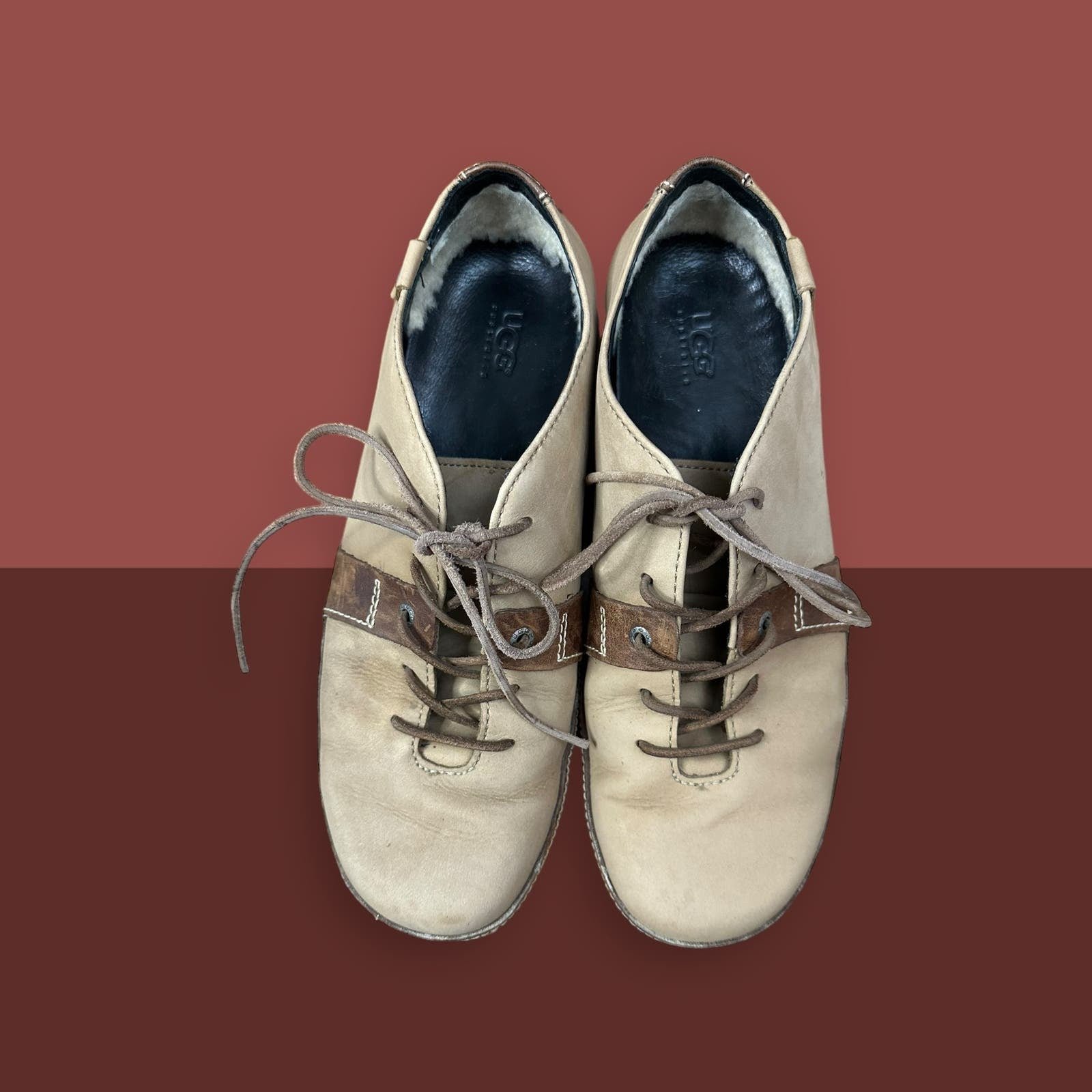 UGG Australia Wyatt Track Brown Oxfords 5559 Sheepskin Suede shoes Size US 11