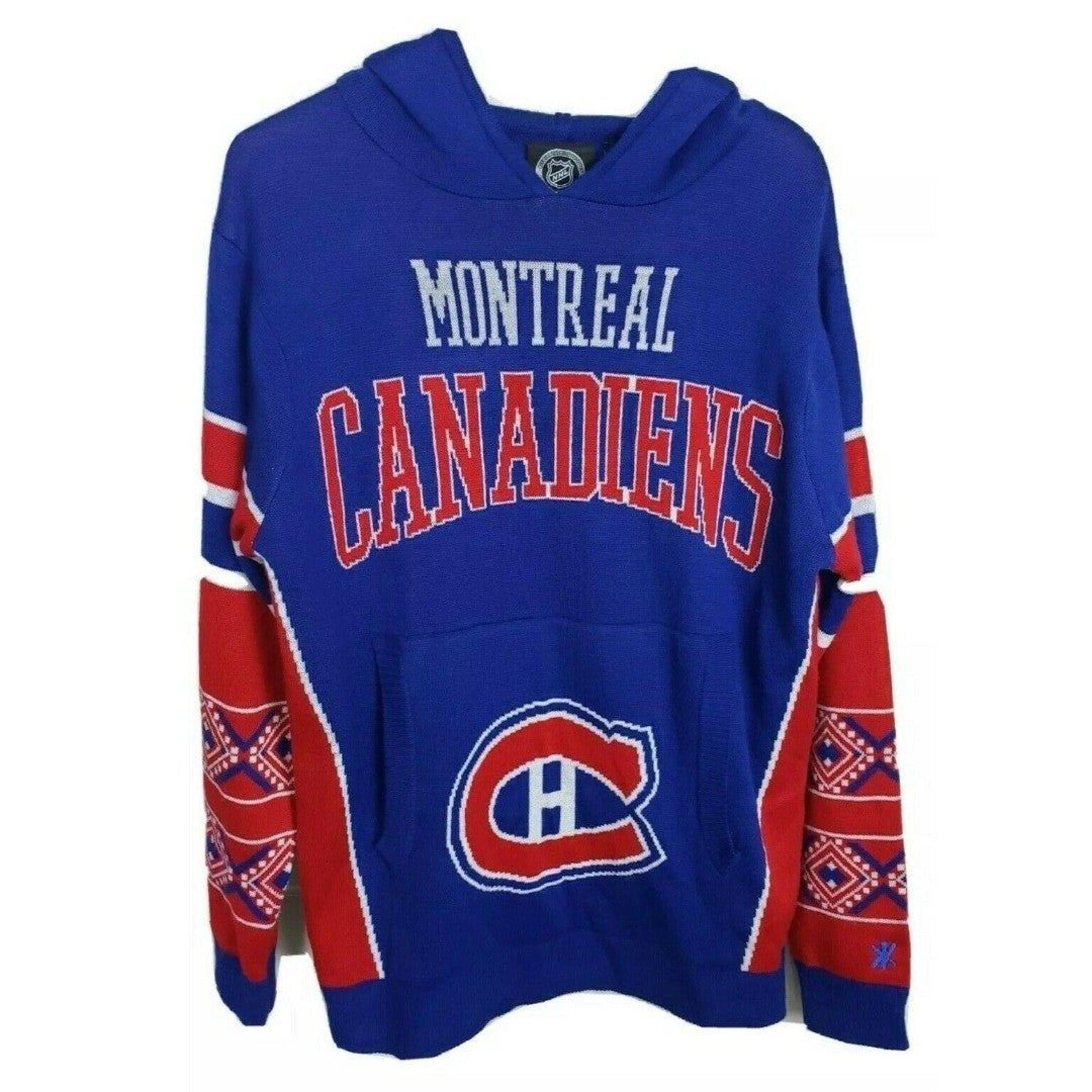 NHL Montreal Canadiens Mens Pullover Red/White/Red Hoody Hoodie Sweater w/Pocket