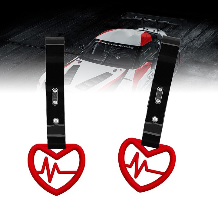 NEW 2PCS Heartbeats Shaped Red JDM TSURIKAWA Handle Black Strap Charm Drift