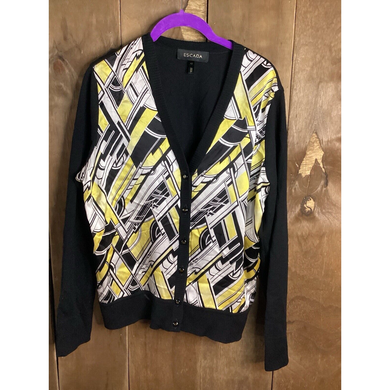 Escada Women’s Cardigan Black White And Yellow Size 40