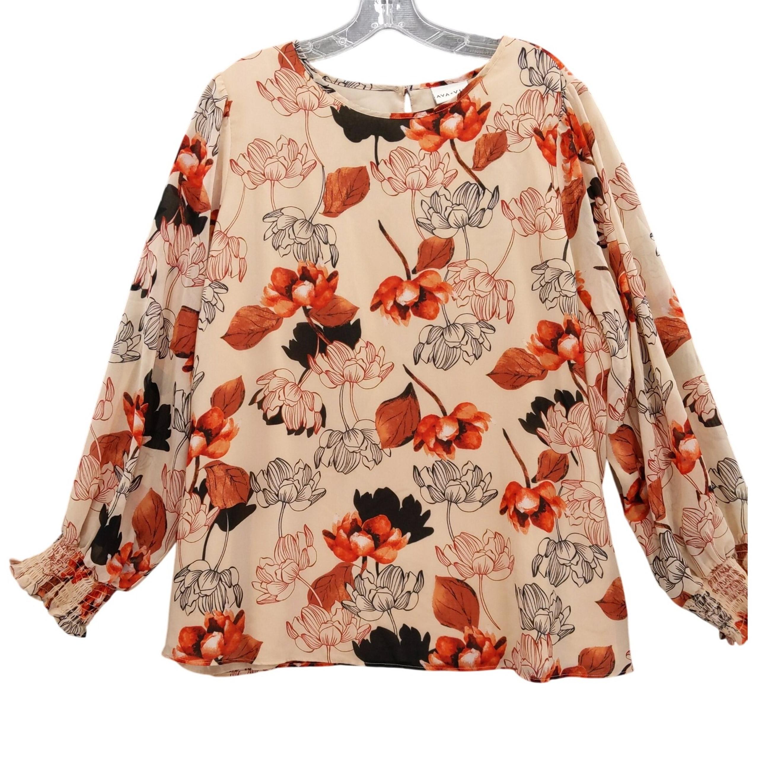 Ava & Viv Floral Blouse Long Sleeve Smocked Cuff Lined Sheer 2X