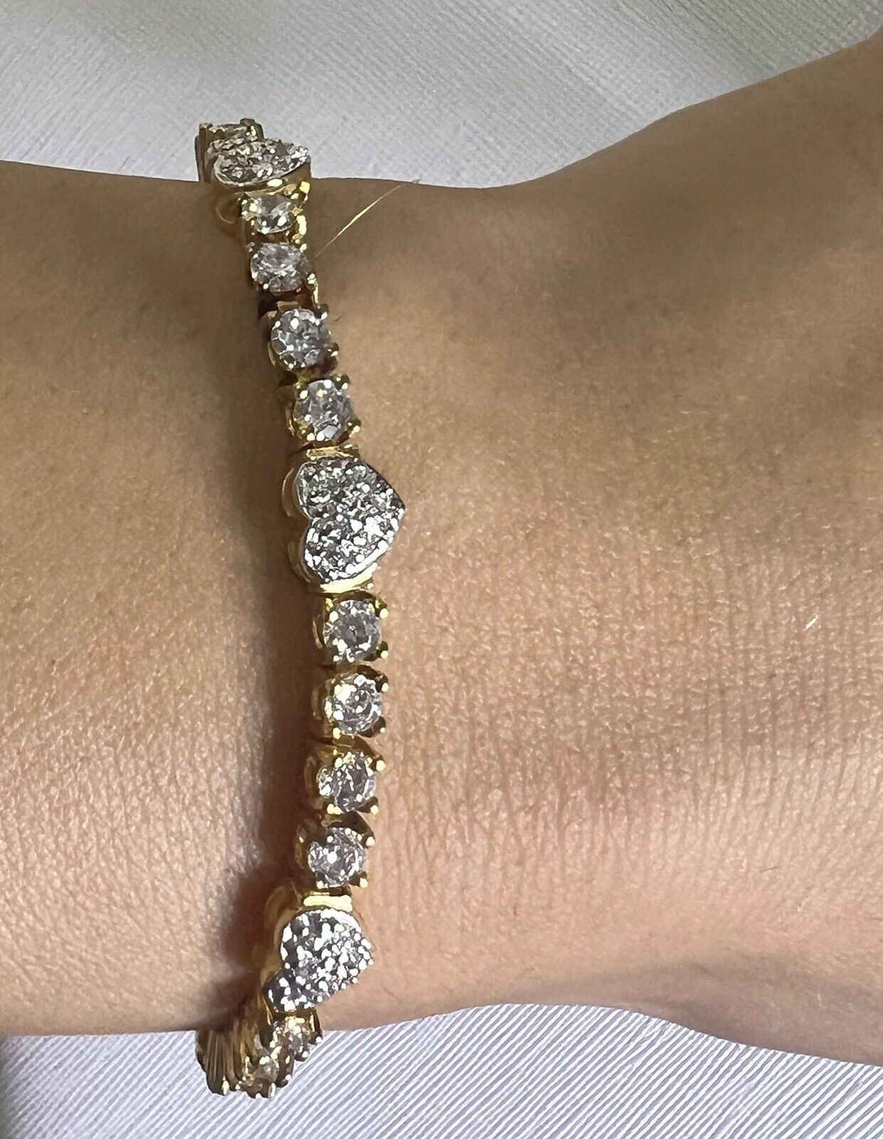 Ross Simons Cz Heart Tennis Bracelet 7.5” Gold Vermeil 925 Sterling Silver 14g