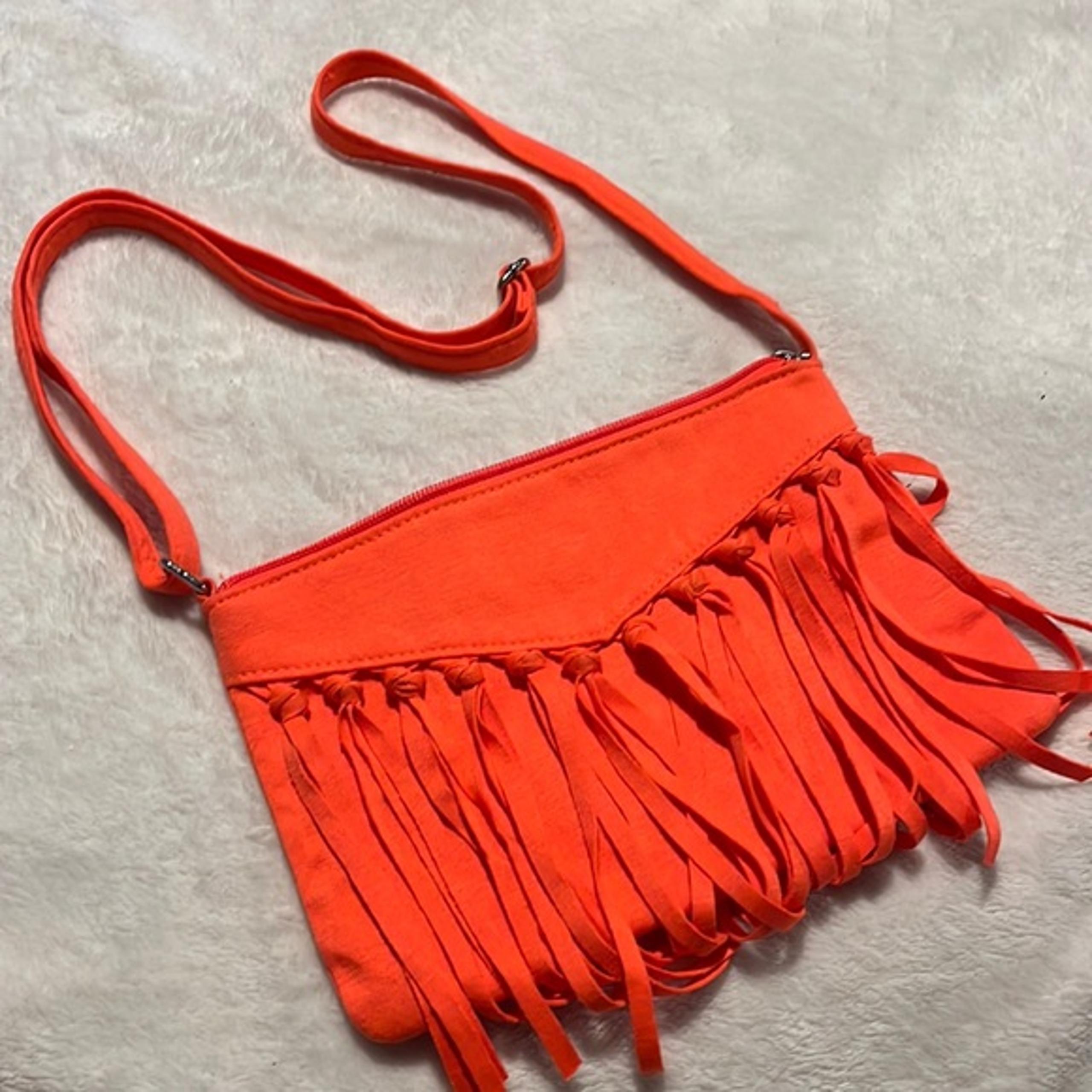 Justice Neon Orange Fringe Crossbody