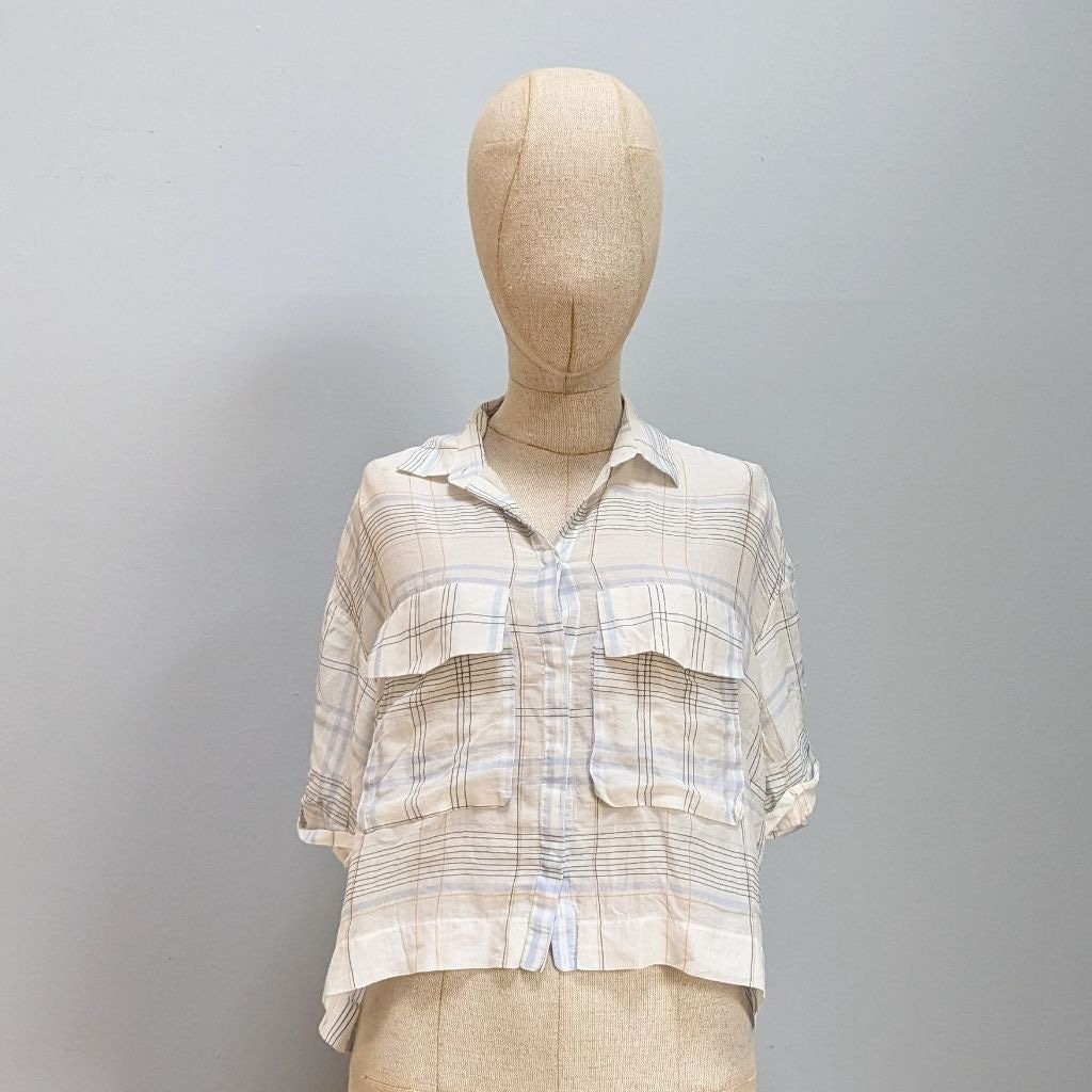 Nanushka Short Sleeve Side Split Plaid Blouse - XS