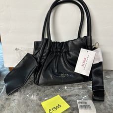 Trina Turk Small Gathered Tote/Shoulder Strap W/ Attached Wristlet Purse Black
