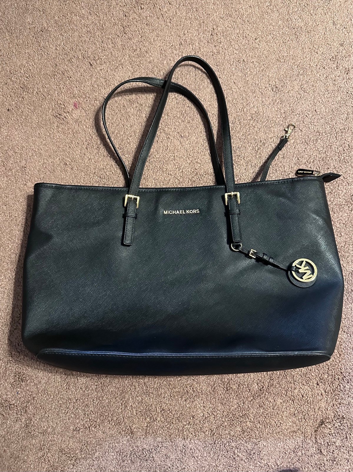 Michael Kors MK Black Jet Set Travel Large Saffiano Tote Bag Purse