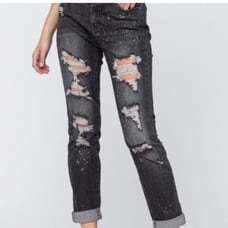 Judy Blue Boyfriend Jeans Black Destroyed Splatter JB8867 Mid Rise 11/30