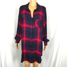 Anthropologie Cloth & Stone Flannel Plaid Button Up Dress Hi Low Long Sleeve Med