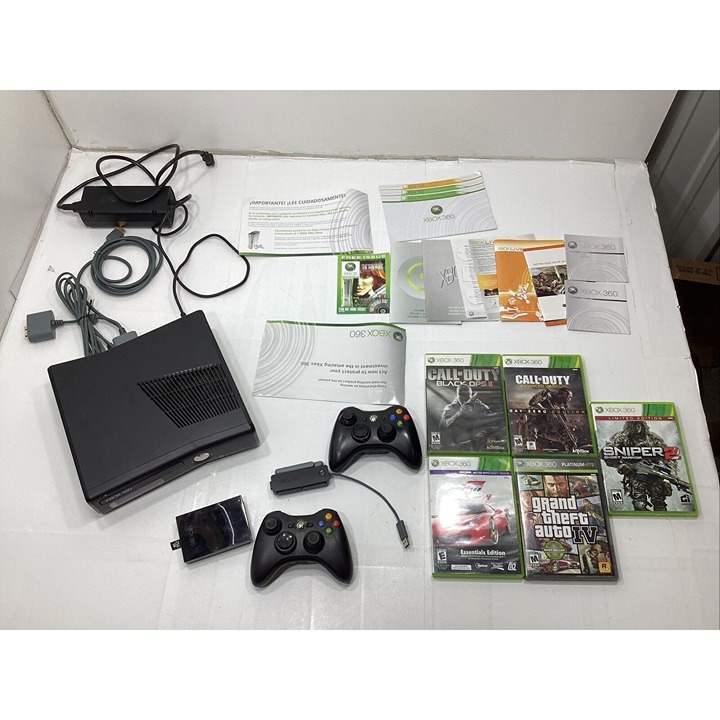 Xbox 360 S Slim Model 1439 250gb Console 2 Controllers & Power Cords Tested