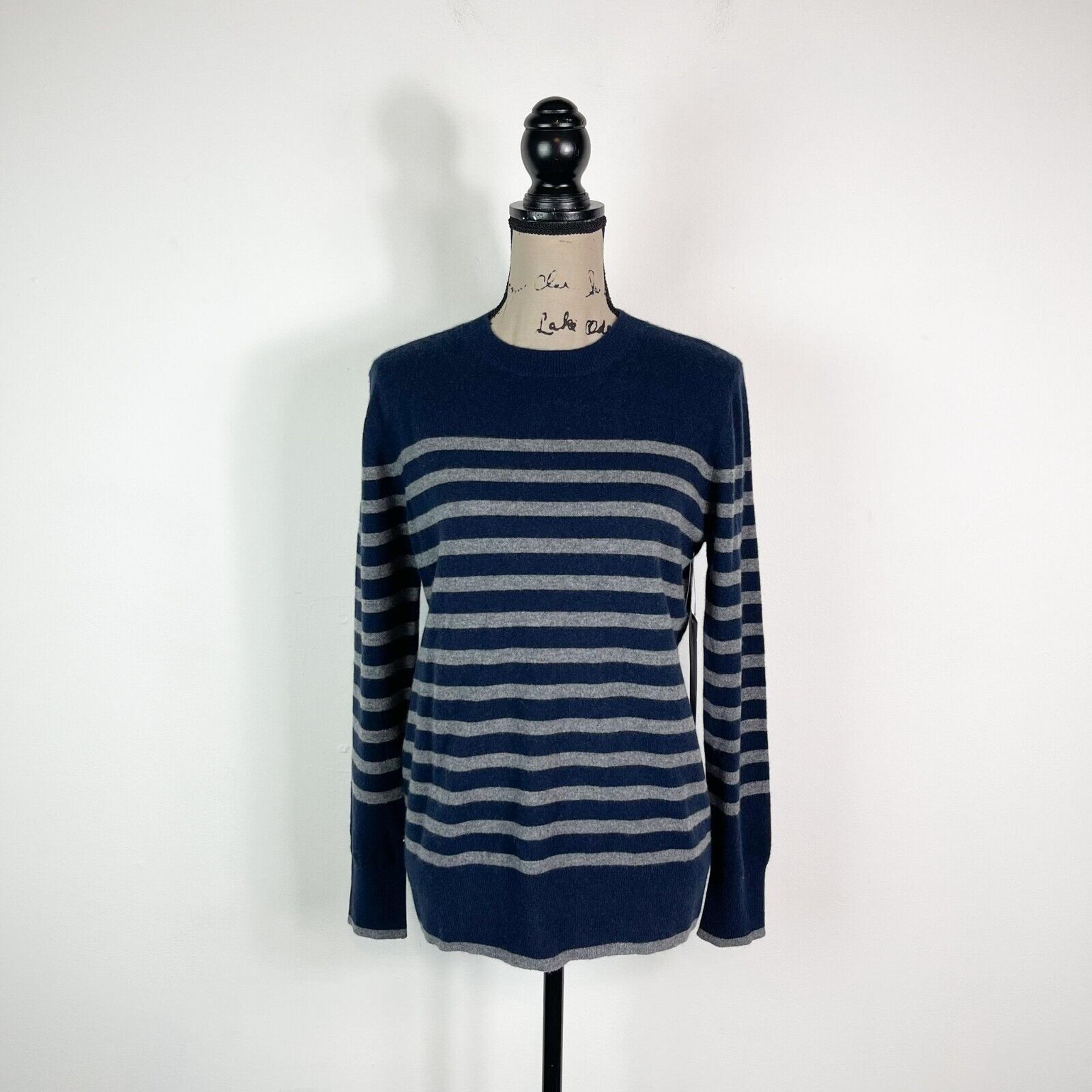 Nordstrom Signature NWT Men’s Navy Blue Gray Striped Cashmere Crewneck Sweater S