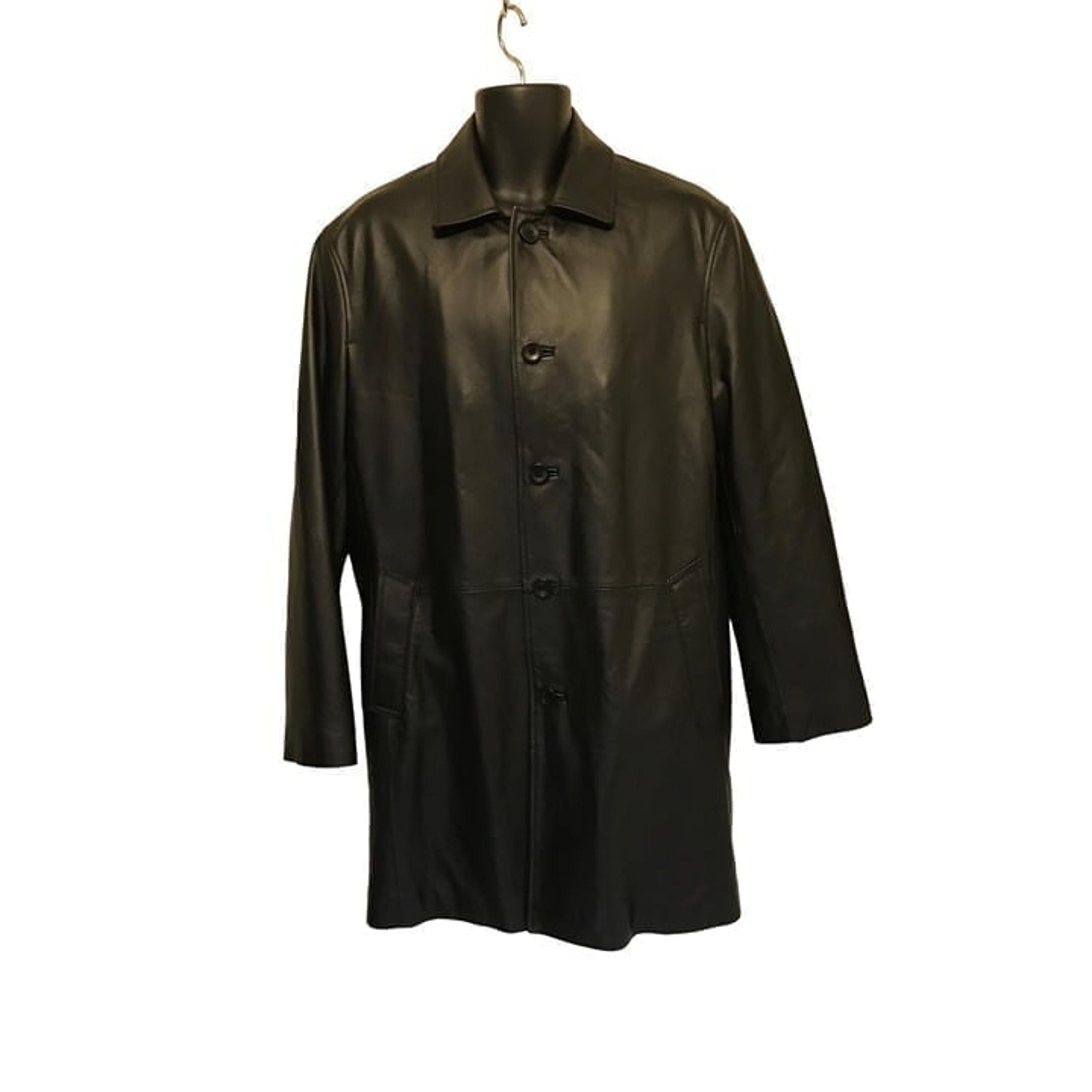 BGSD Men's Black Leather 5 Button 4 Pocket Mid Length Car Coat