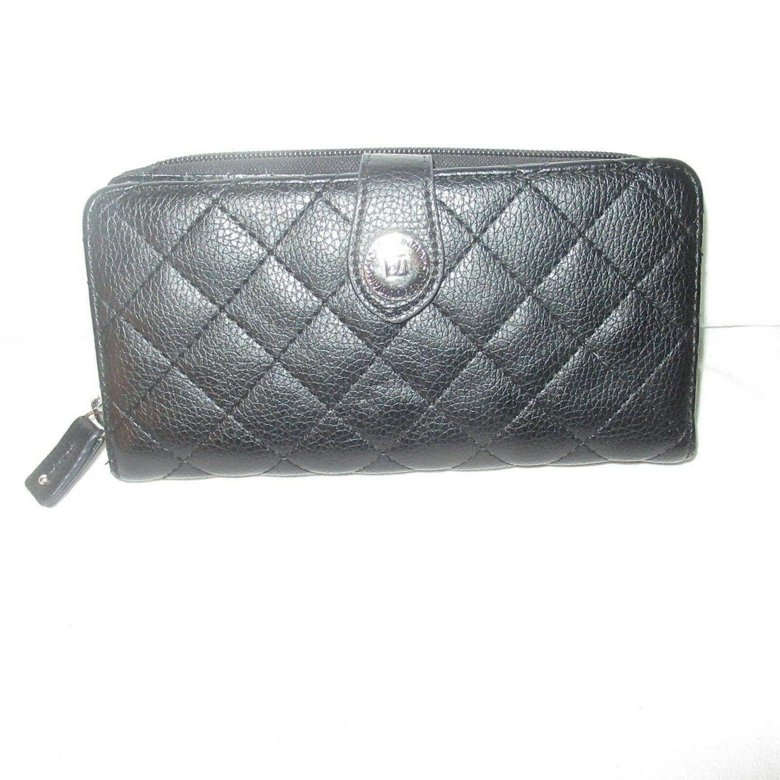 Stone Mountain Black Leather Wallet Zip Around Clutch Women's Diamond Design
