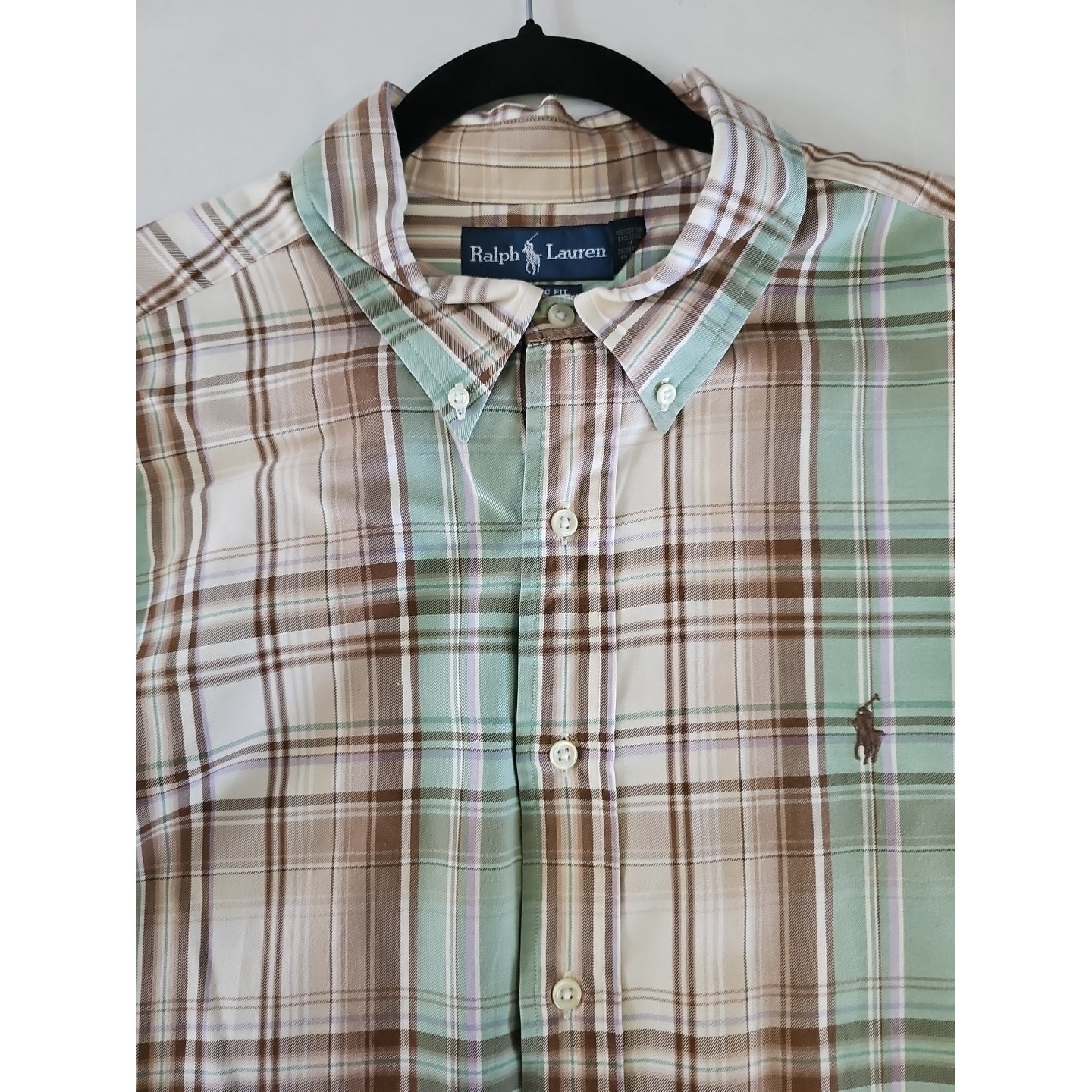 Ralph Lauren Shirt XXL Mens Classic Fit Green Tan Purple Button Down Long Sleeve