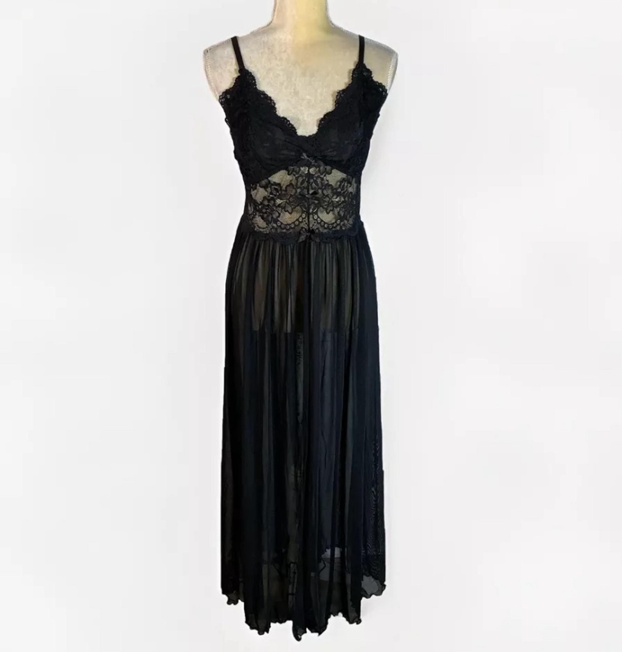 Avidlove Lace Babydoll  Mesh Nightdress Chemise V Neck Sleepwear Black  size L