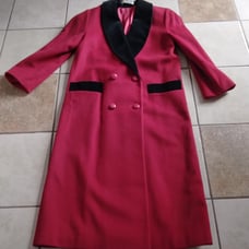 Vtg Forrani Womens 100% Wool Long Coat Sz 7/8 Made USA Red Black Union Tag