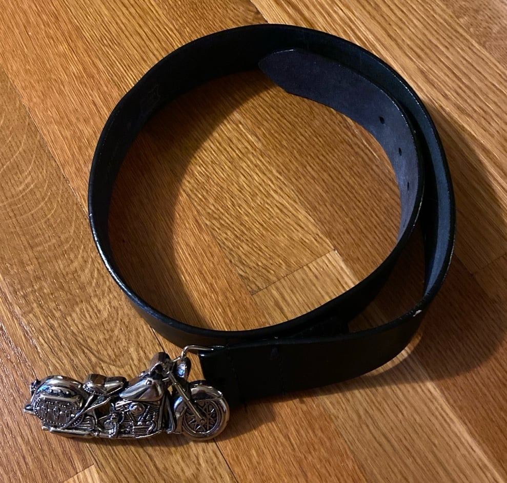 Vintage Black Leather Motorcycle Themed Belt
