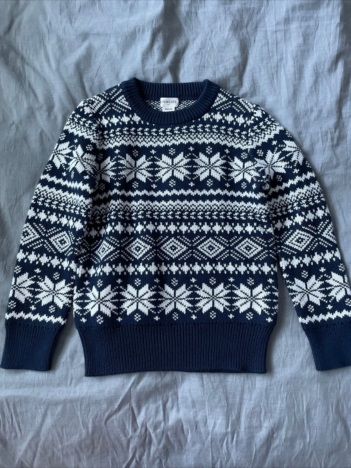 NEW JCREW CREWCUTS BOYS FAIR ISLE SWEATER - NAVY & WHITE, XS XSMALL (4-5)