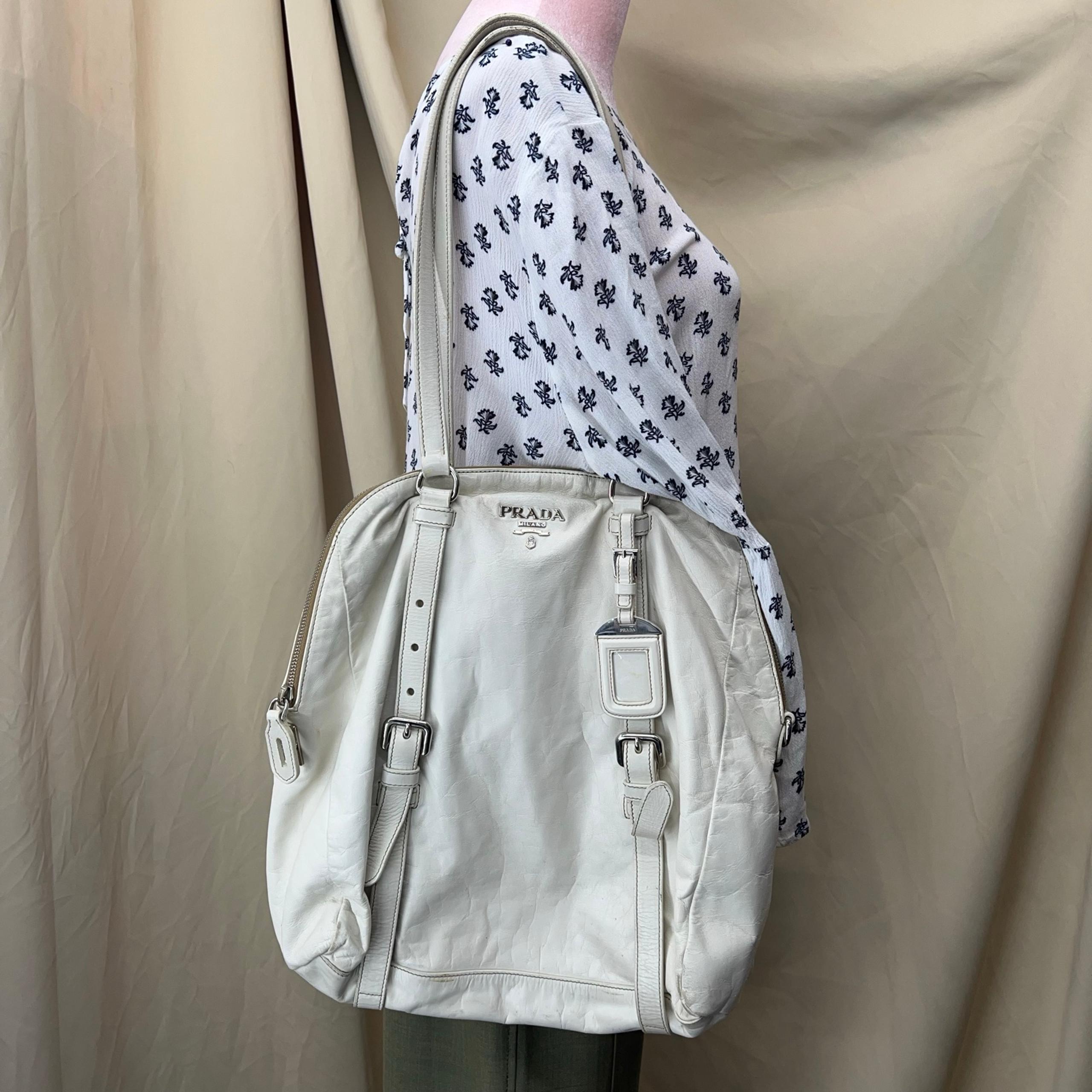 Prada New Look Bauletto Bianco Shoulder Bag Y2K Large
