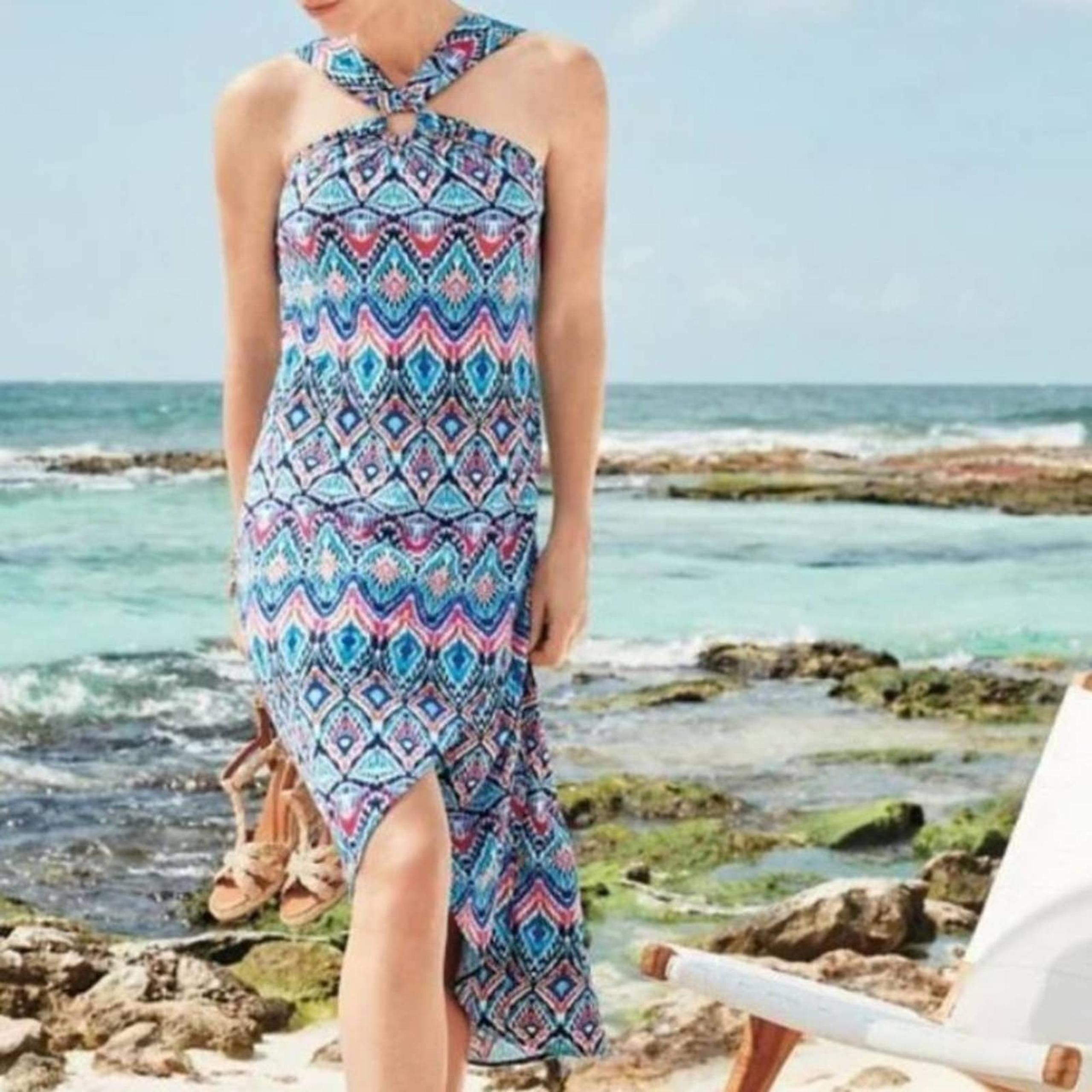 Tommy Bahama Prima Peacock Midi Dress Blue Island Small