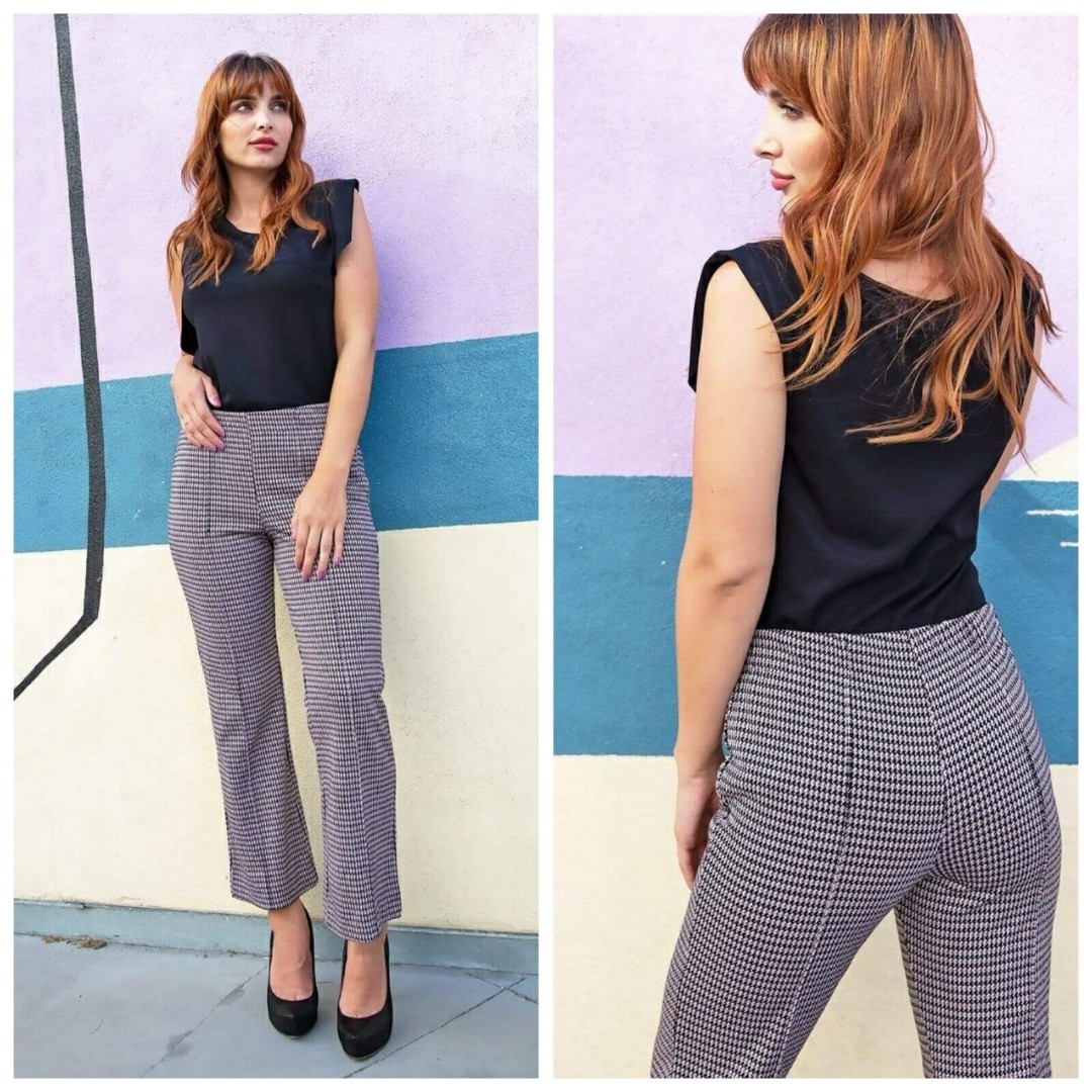 Anthropologie Eva Franco Houndstooth Flare Pants SIZE MEDIUM Business Casual Pnt