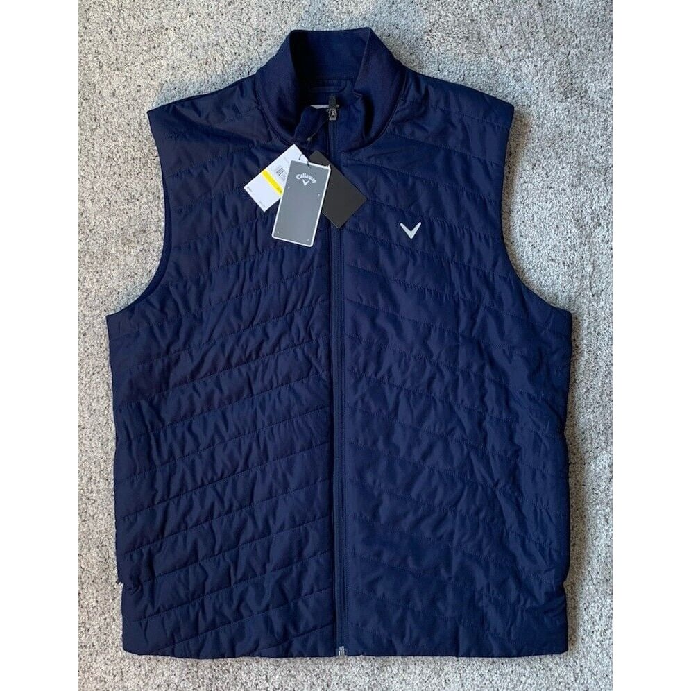 NWT Mens Callaway Full Zip Golf Quilted Puffer Vest Peacoat Blue Pockets MEDIUM