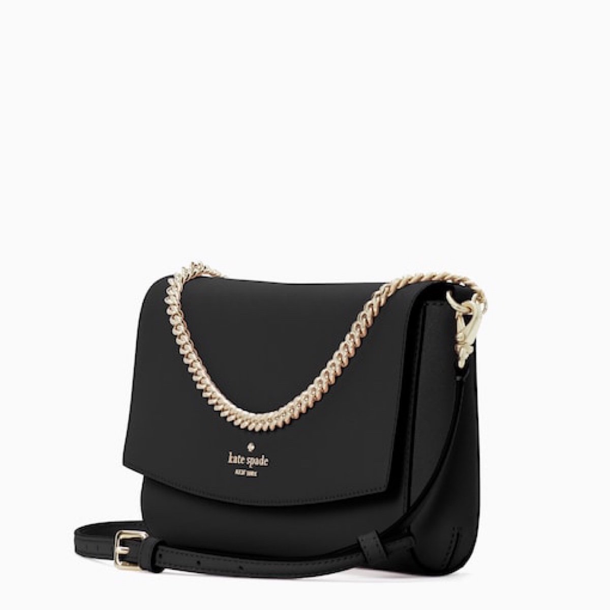 Kate Spade black crossbody with second gold chain