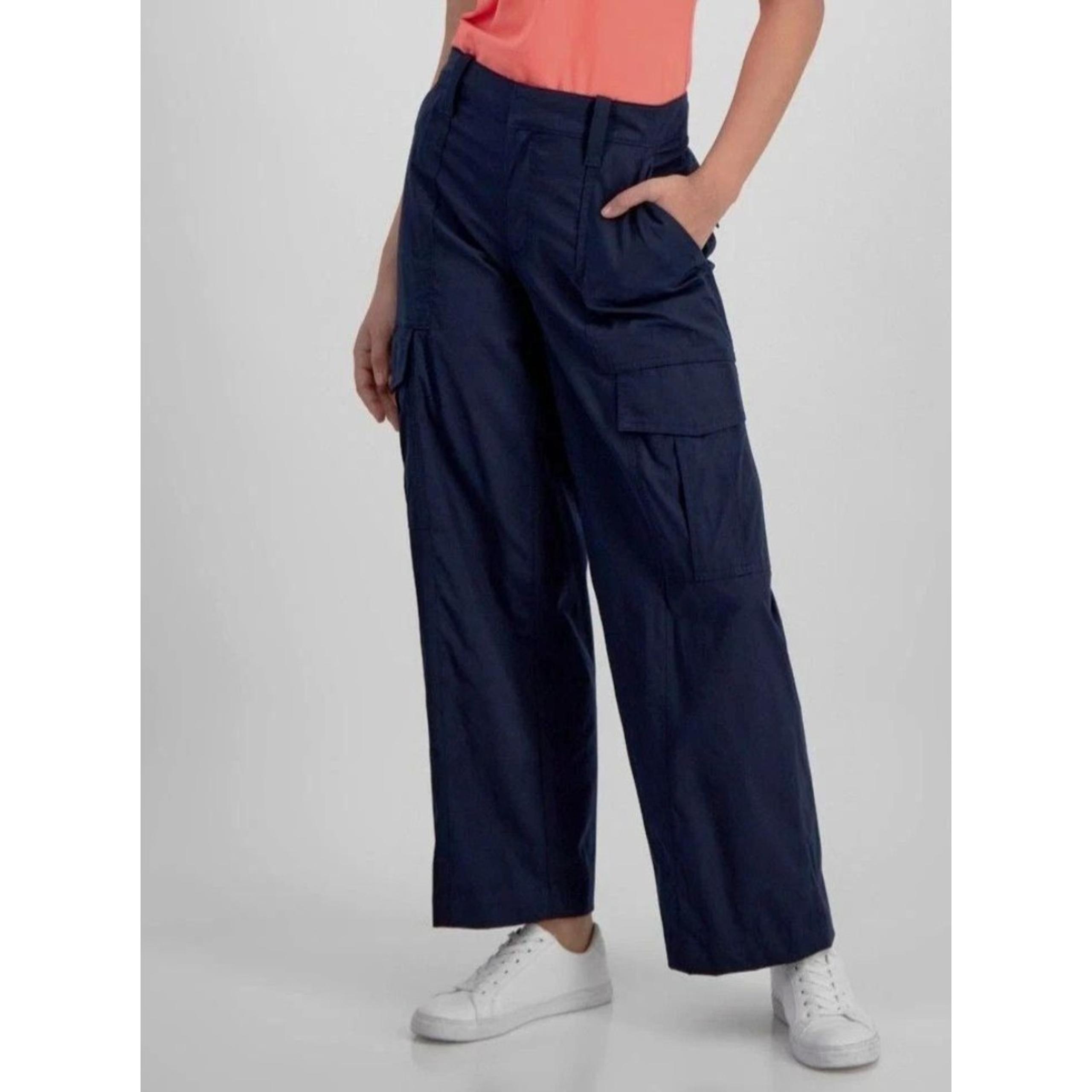 Tommy Hilfiger Women's Solid Modern Wide-Leg Cargo Pants Navy Blue Size 12