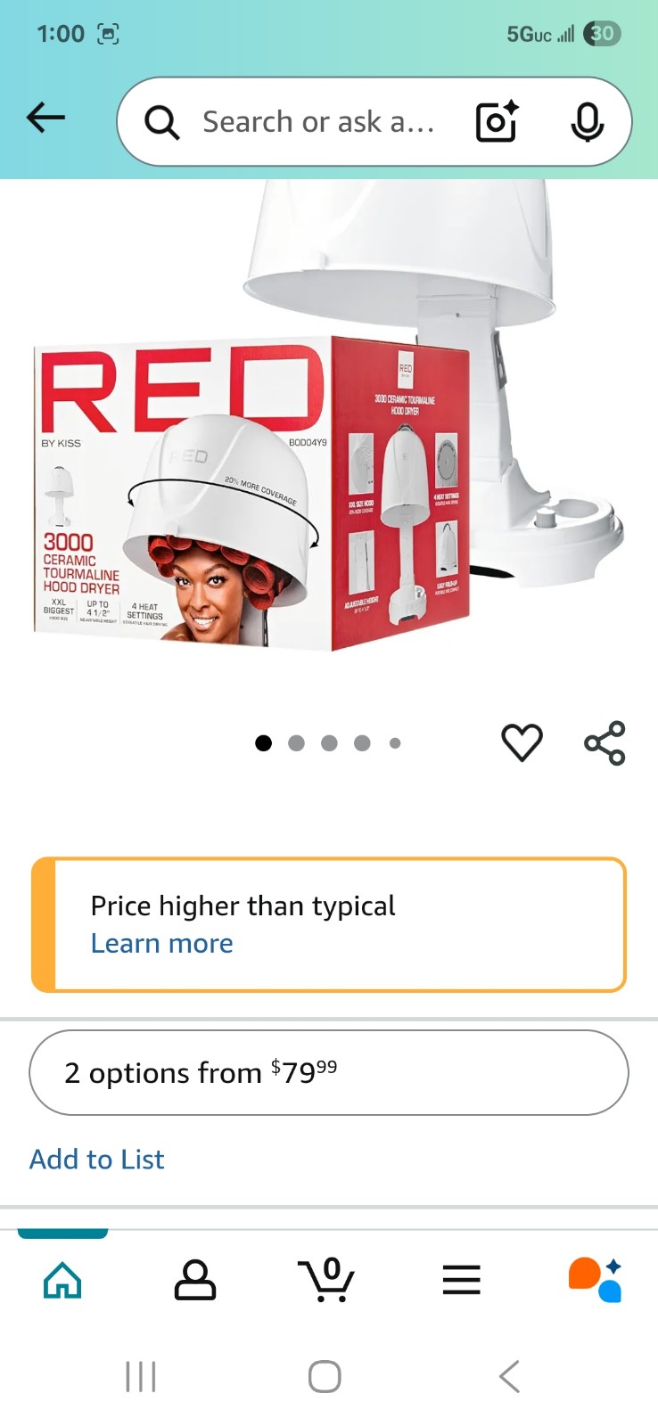 Red by Kiss 3000 Ceramic Tourmaline Professional Hood Dryer
