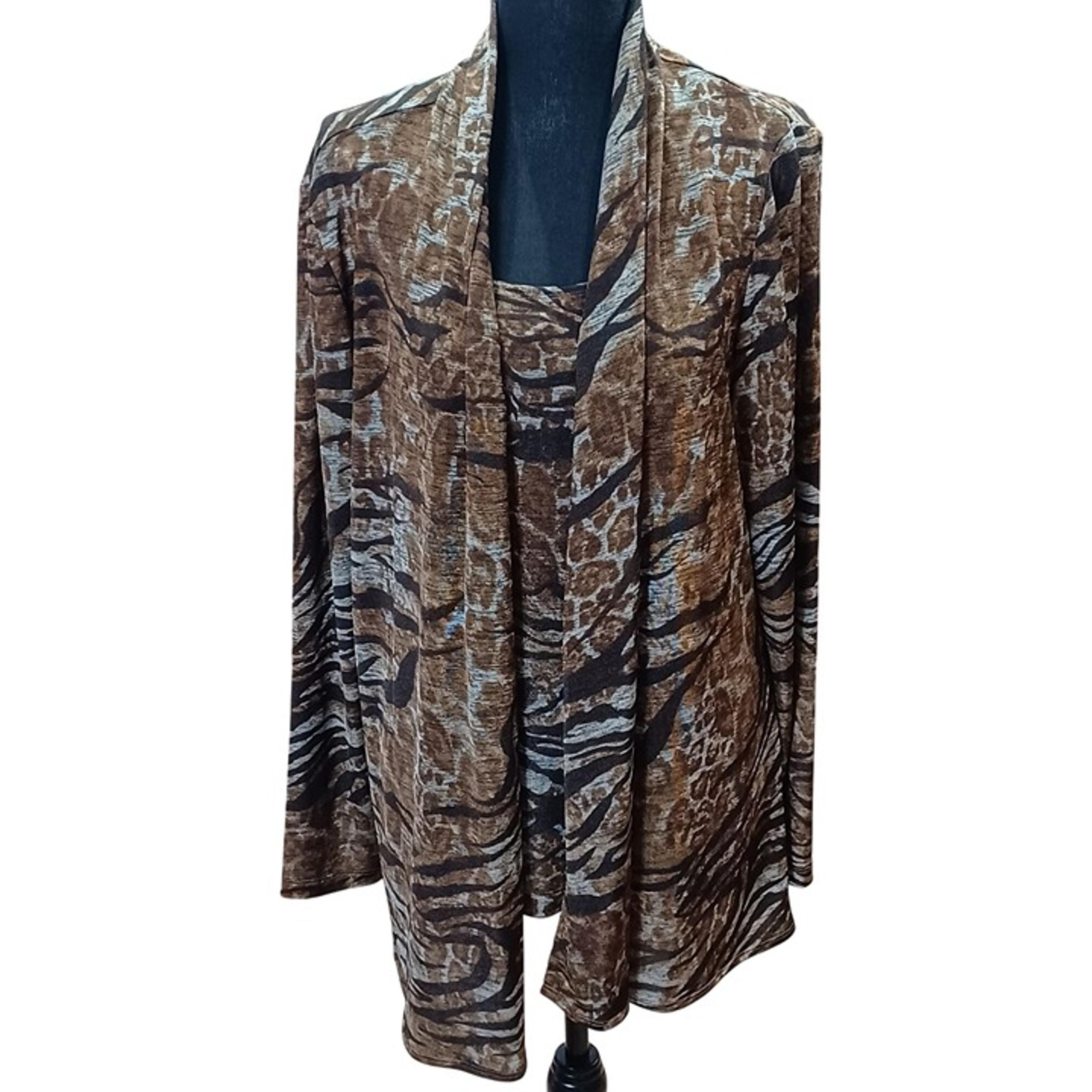 Laura Ashley Womens 2-Piece Animal Print Cardigan & Tank Top Set Large