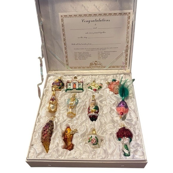 Old World Christmas Bride's Collection Gift Set Ornament Glass Hand Painted