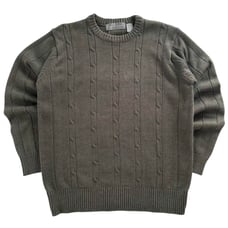 Oscar de la Renta Knit Sweater Textured Olive Green Cotton Blend Mens Large