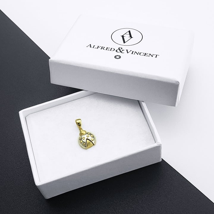 Ladybug Lady-Luck Insect Charm Pendant for Prosperity in 14k Yellow & White Gold