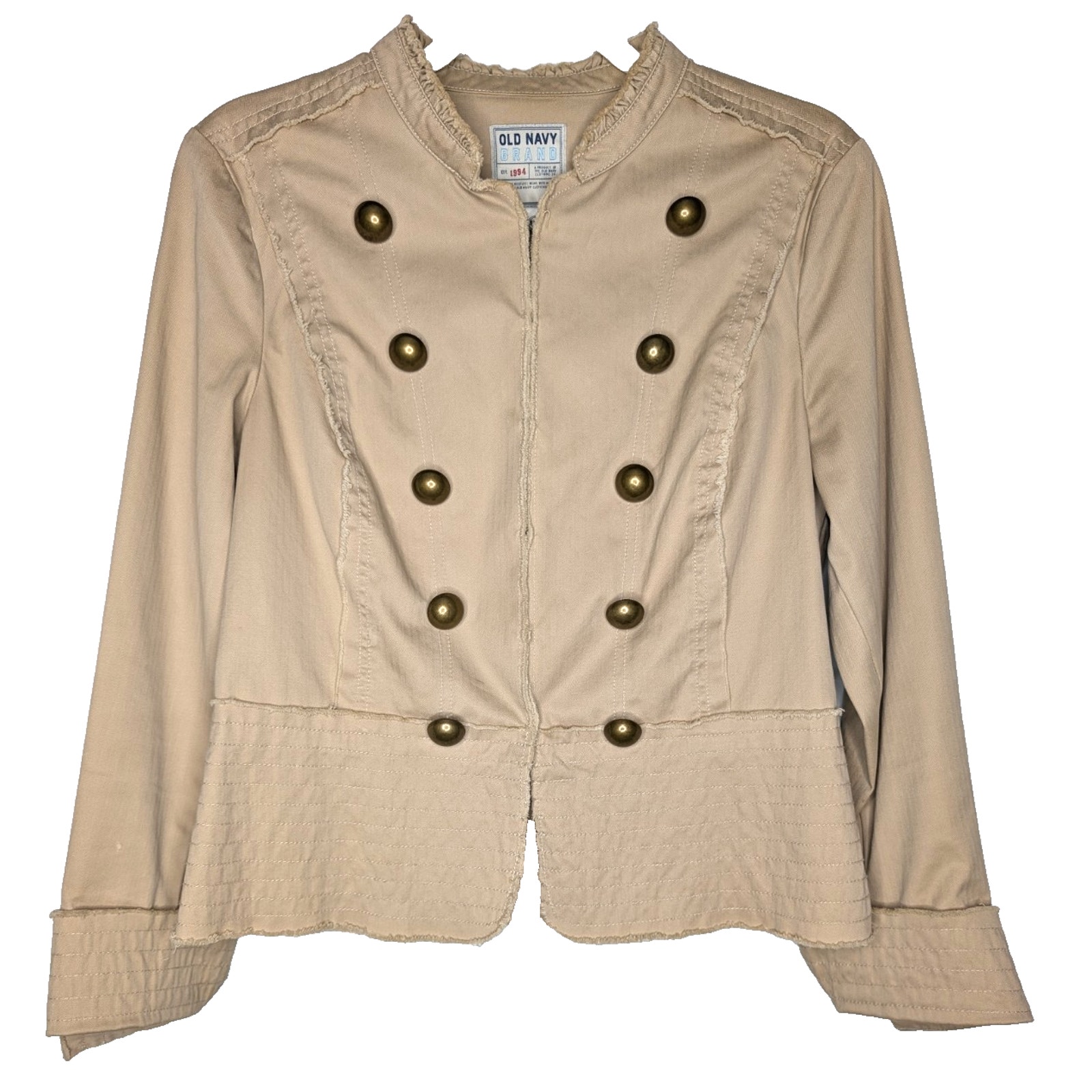 VTG Y2K Old Navy Military Style Peplum Hem Double Breasted Khaki Utility Jacket
