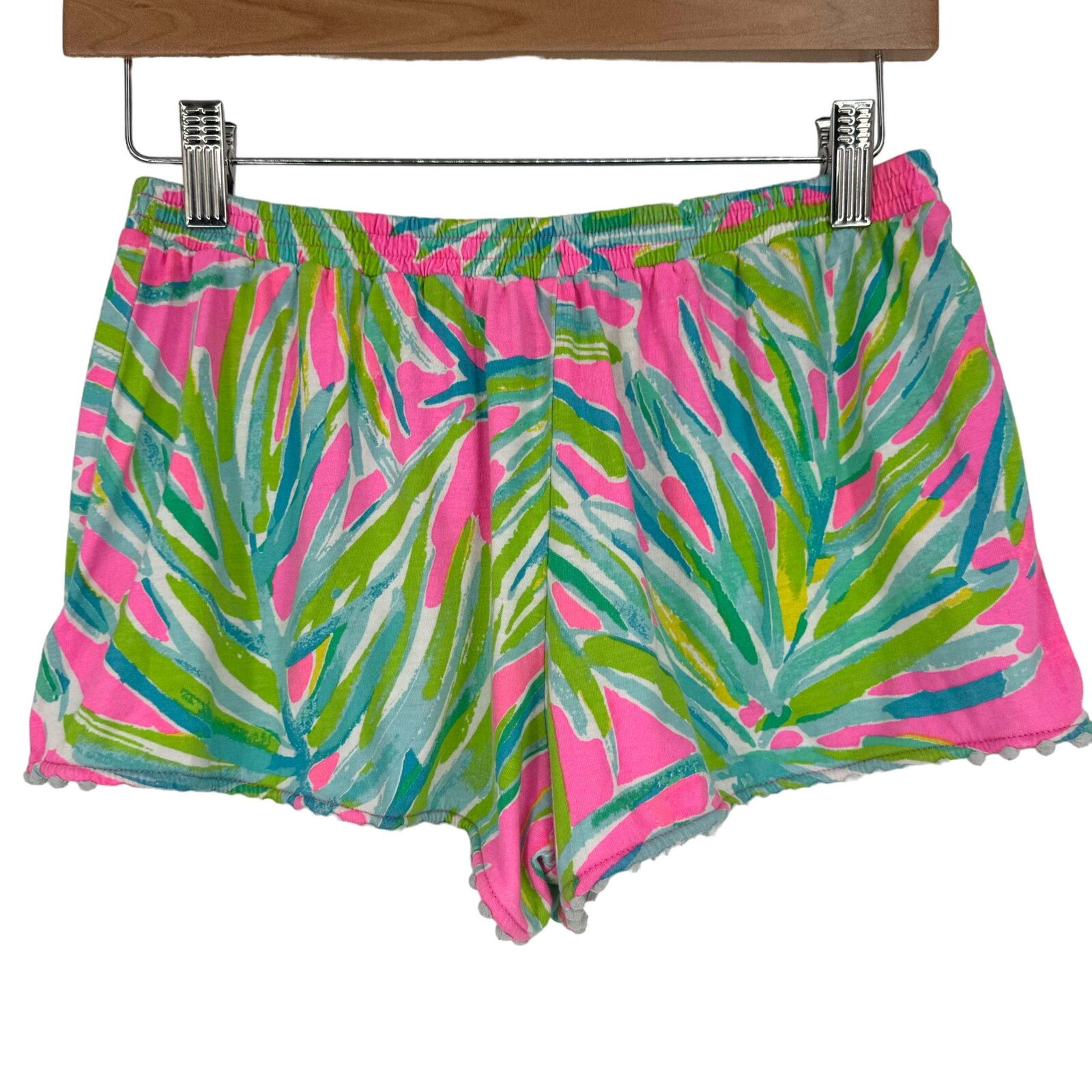 Lilly Pulitzer Girl's Arnita Pull On Shorts Tiki Pink Royal Lime XL 12-14