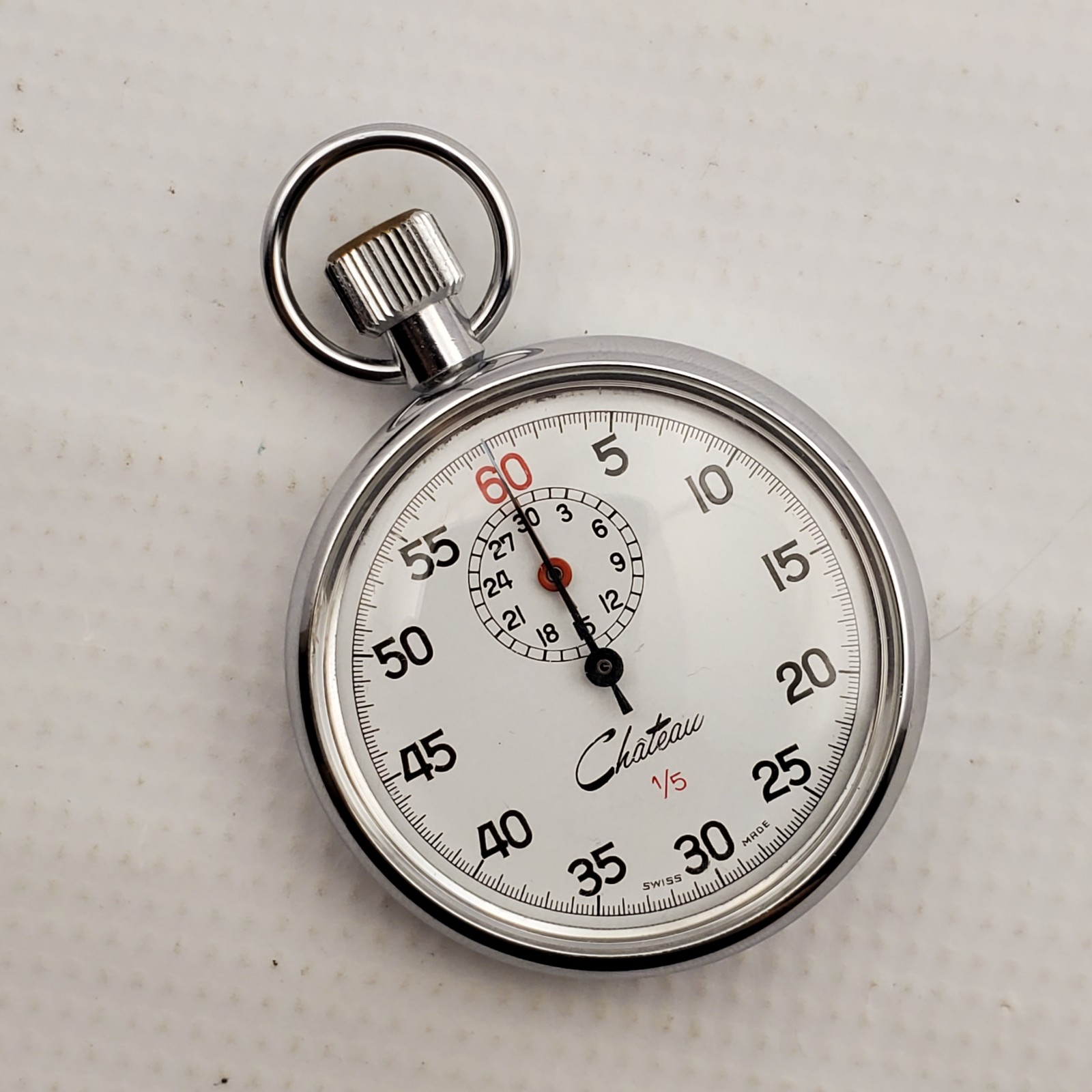 VINTAGE CHATEAU 1/5 SWISS MADE MECHANICAL WIND UP STOPWATCH WORKS