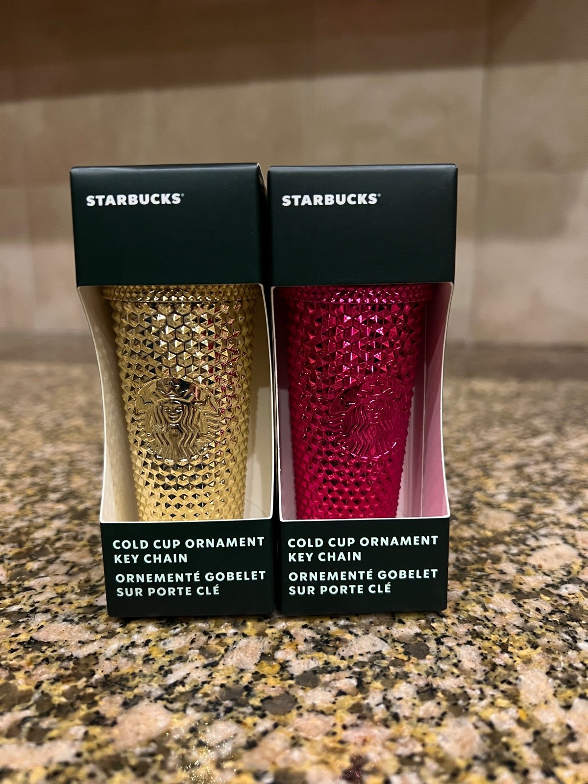 Starbucks Gold & Sangria Studded Keychain 2022 New Holiday Release