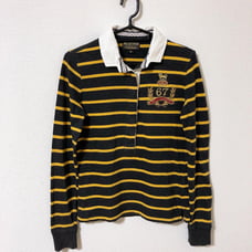 Polo Jeans Company Long Sleeve Polo Shirt with Logo Embroidery and Stripe Pattern, Size M, Men's