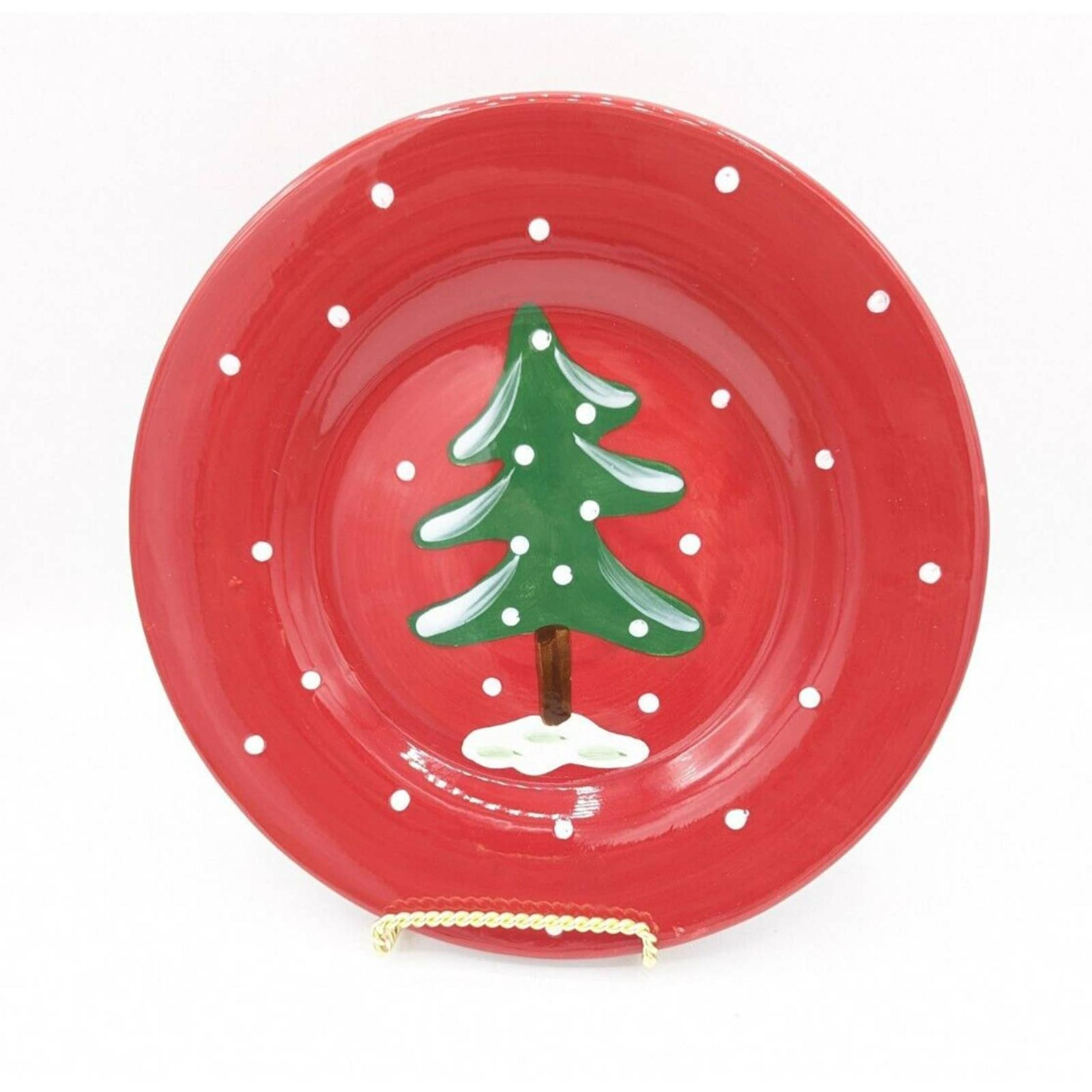 Vintage World Market Red White Green Christmas Tree Salad Dessert Plate
