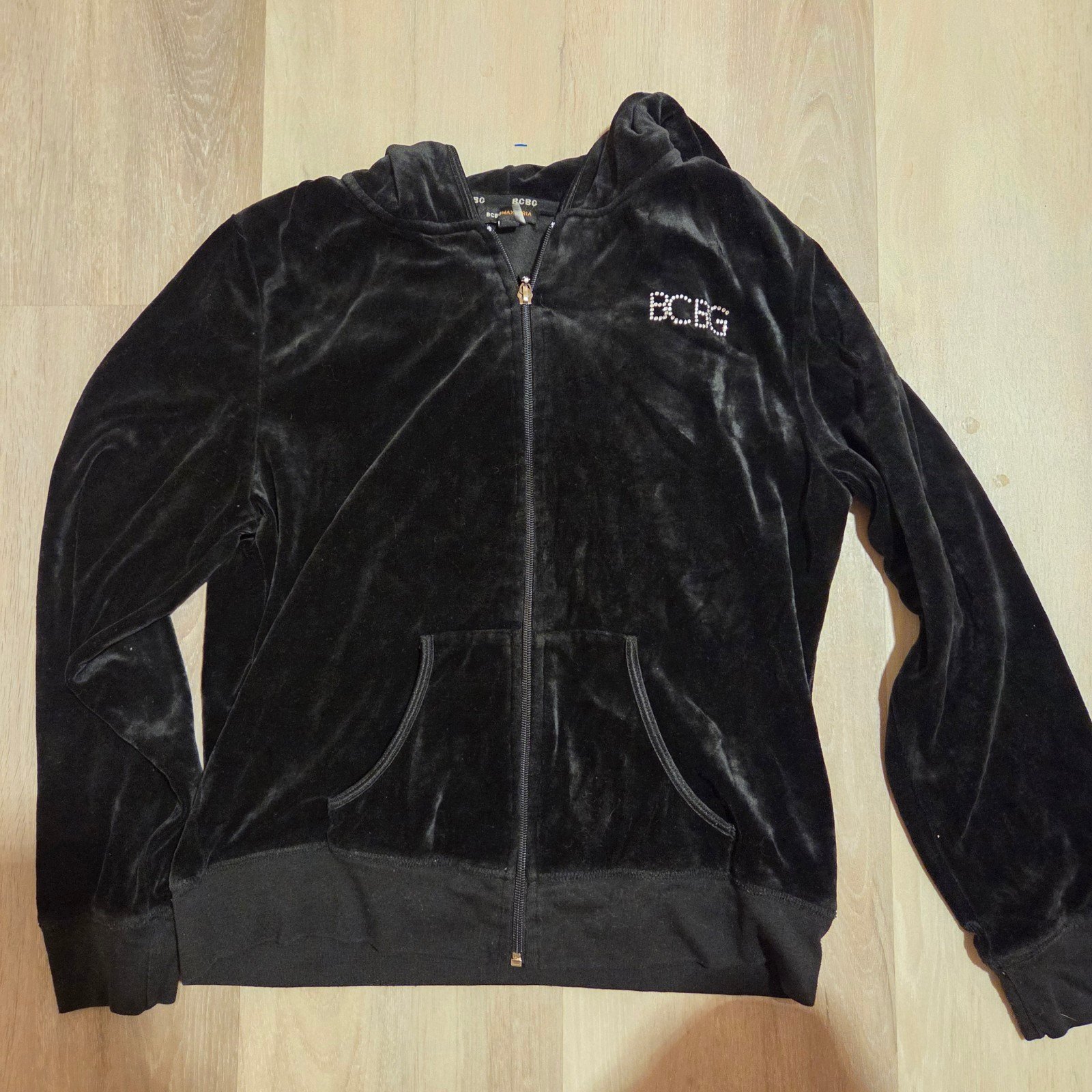 BCBG Black Velour Hoodie 90s 2000s Y2k Tracksuit Size XL Extra Large